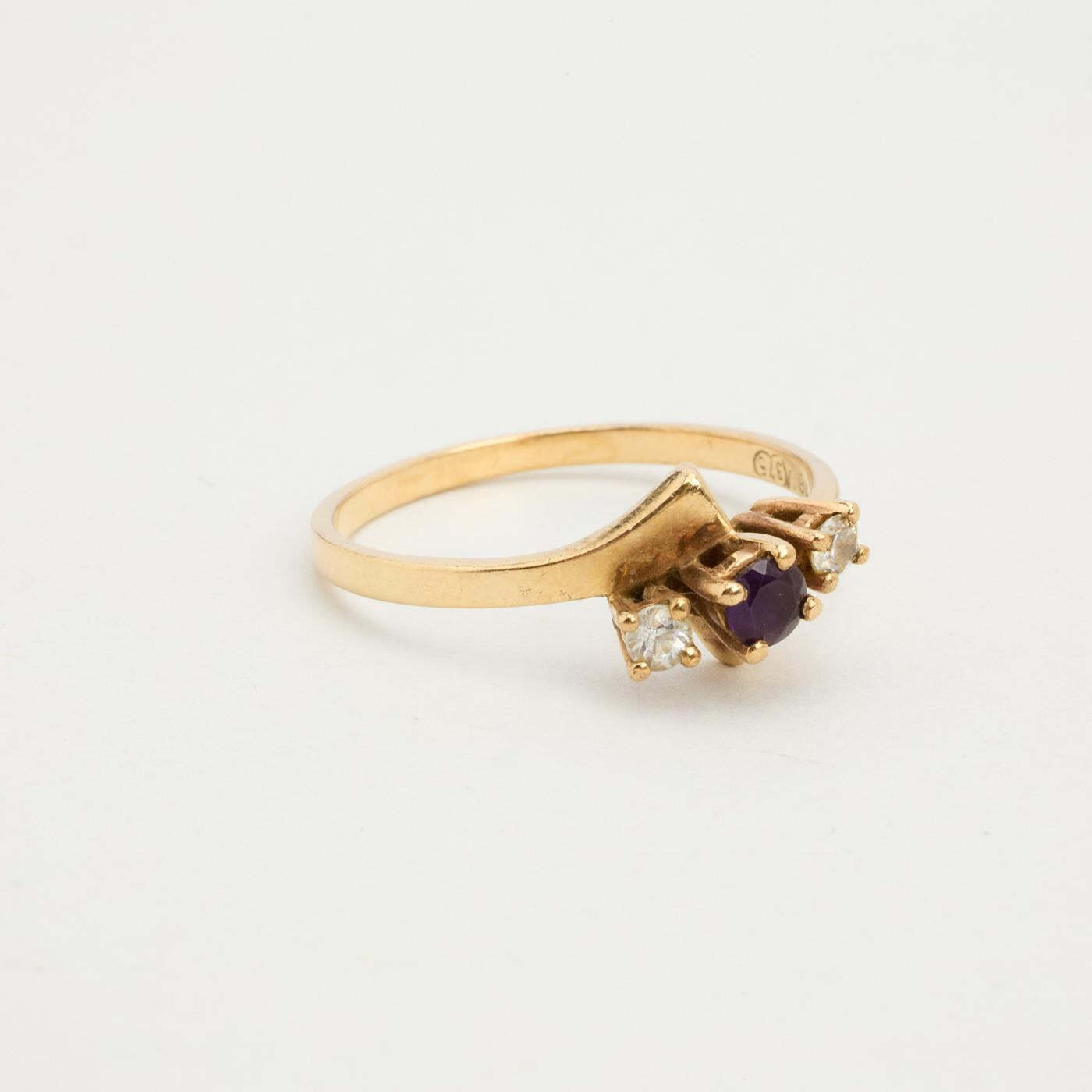 Ring with amethyst and zircon in 8K Gold size 8½ | Vintage Solid Gold