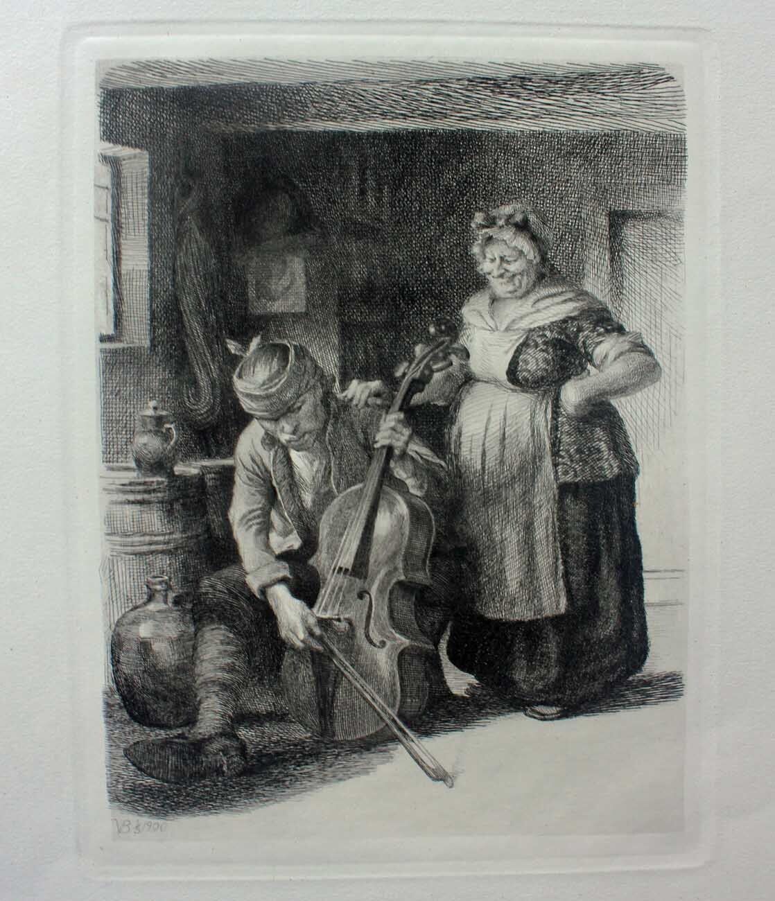 Gustav Vilhelm Blom etching A peasant cello and his wife Dated May 1900