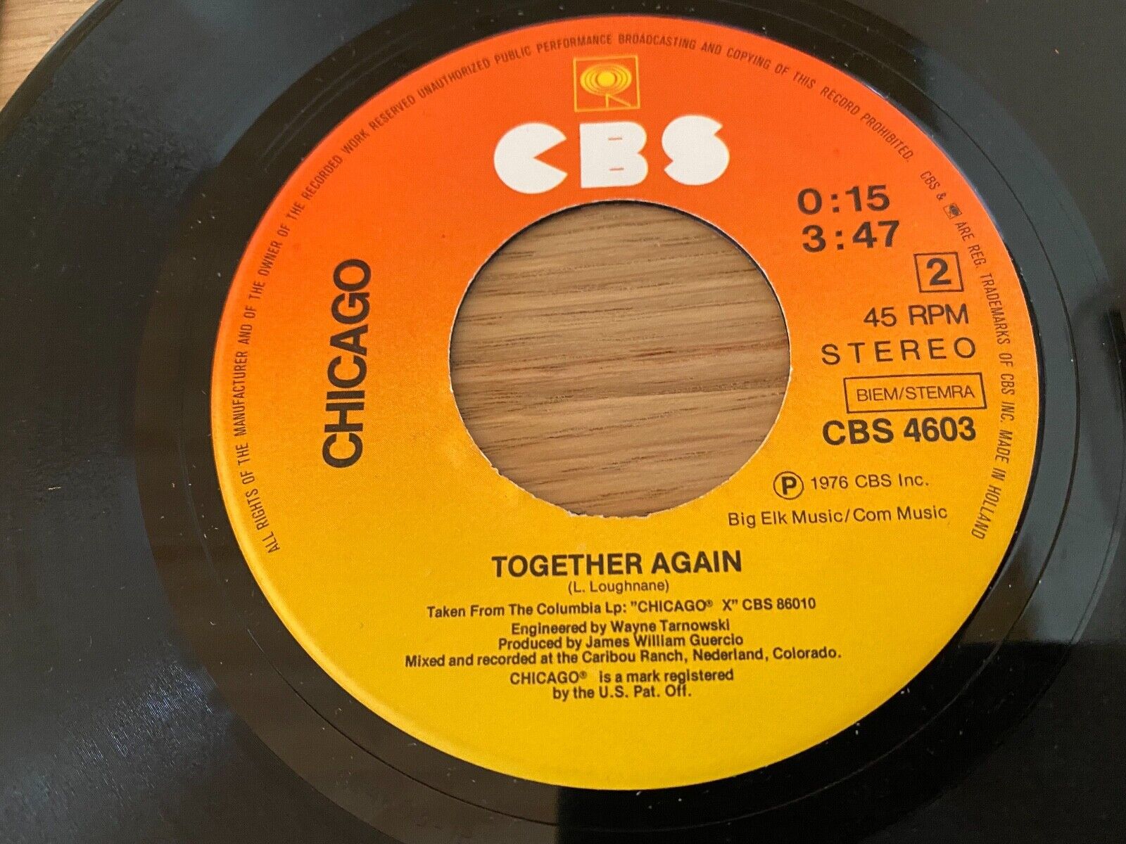 CHICAGO "IF YOU LEAVE ME NOW/TOGETHER AGAIN" 1976 CBS RECORDS DUTCH PRESSING OOP