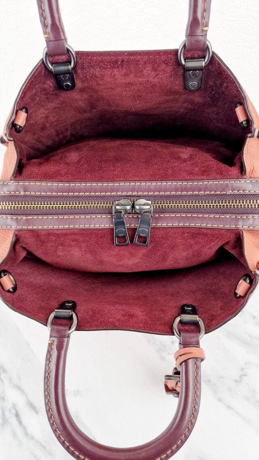 Coach Rogue 31 Melon Burgundy Colorblock Salmon Oxblood Suede 1941 Satchel 38124