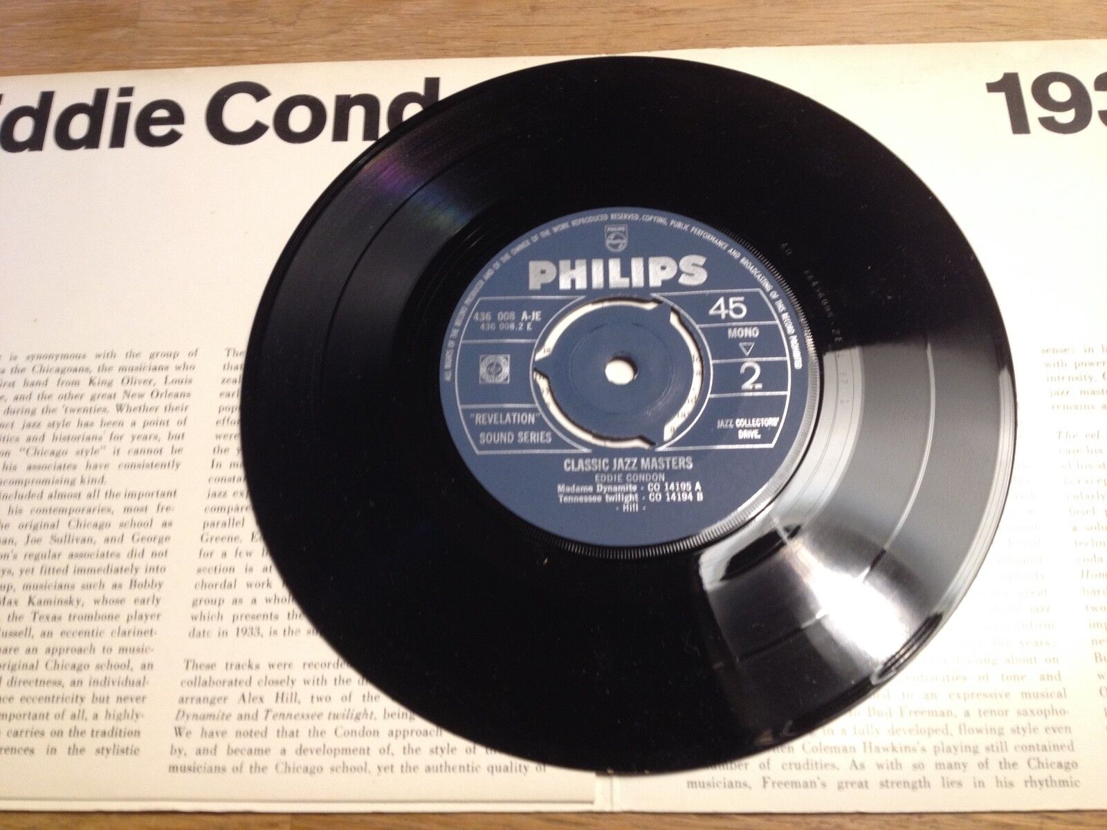 EDDIE CONDON "1933" "THE EEL / HOME COOKING" CLASSIC JAZZ MASTERS SERIES RARE 7"