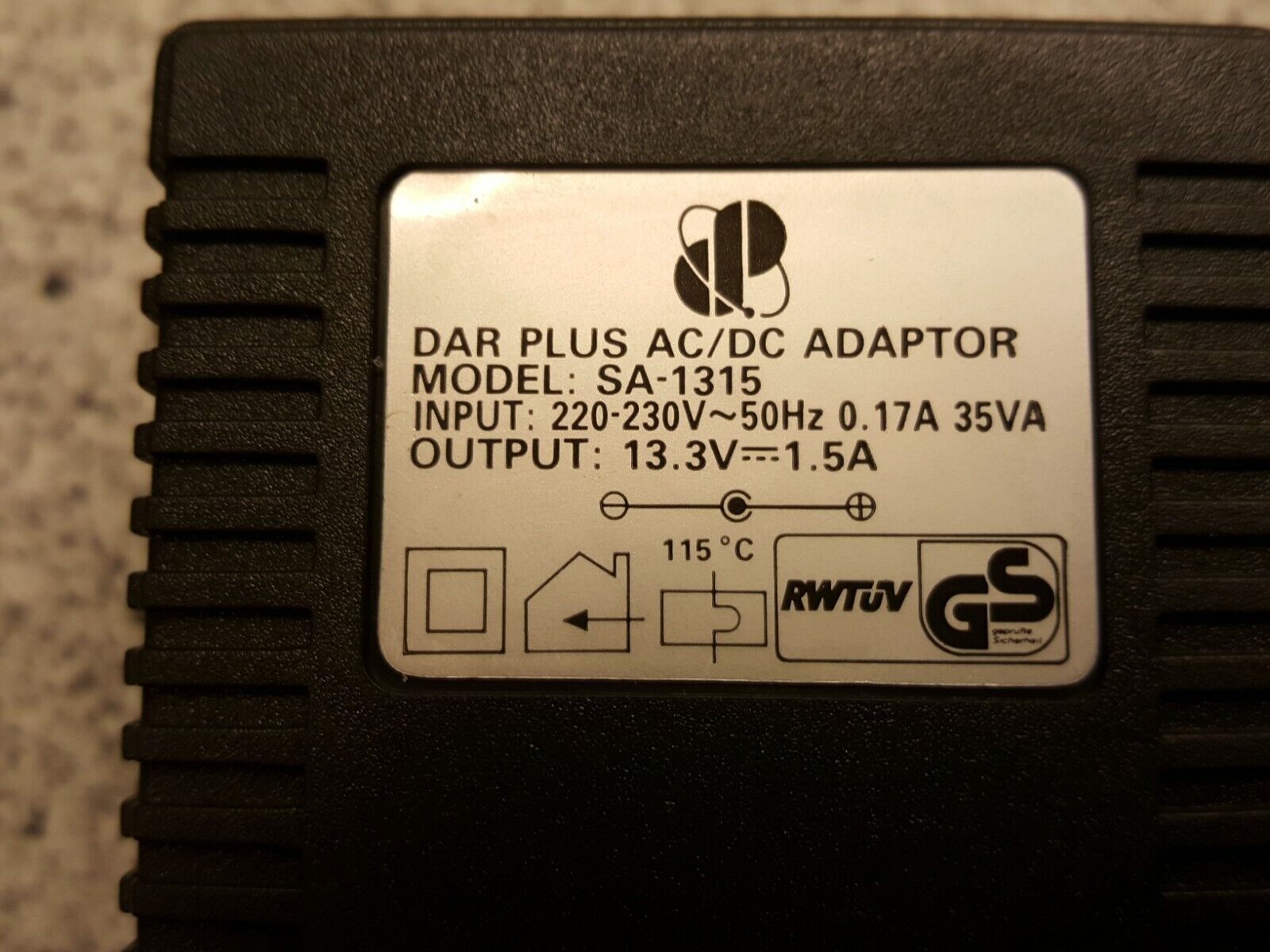 Genuine Power Supply DAR PLUS SA-1315 AC/Adapter - Output: 133V 15A