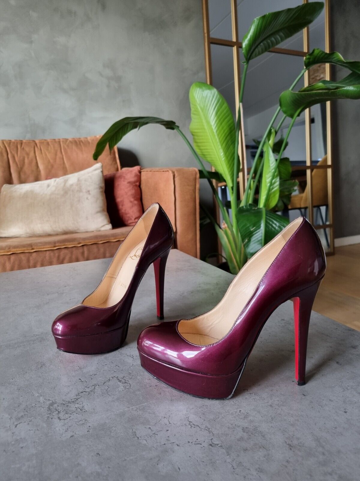 **Christian Louboutin** Burgundy Bianca Patent Leather Platform Pumps Heels 35 2