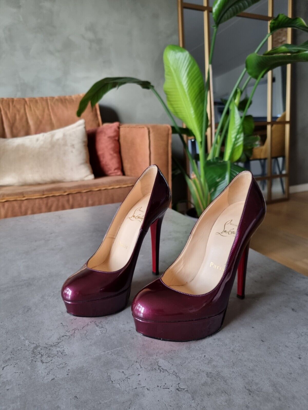 **Christian Louboutin** Burgundy Bianca Patent Leather Platform Pumps Heels 35 2