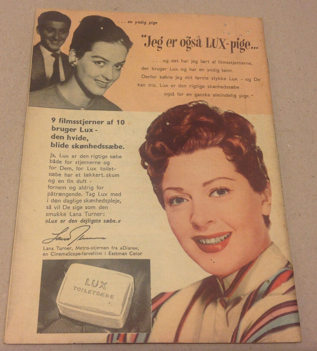 FESS PARKER FRONT COVER LANA TURNER ON BACK COVER VINTAGE Danish Magazine 1956