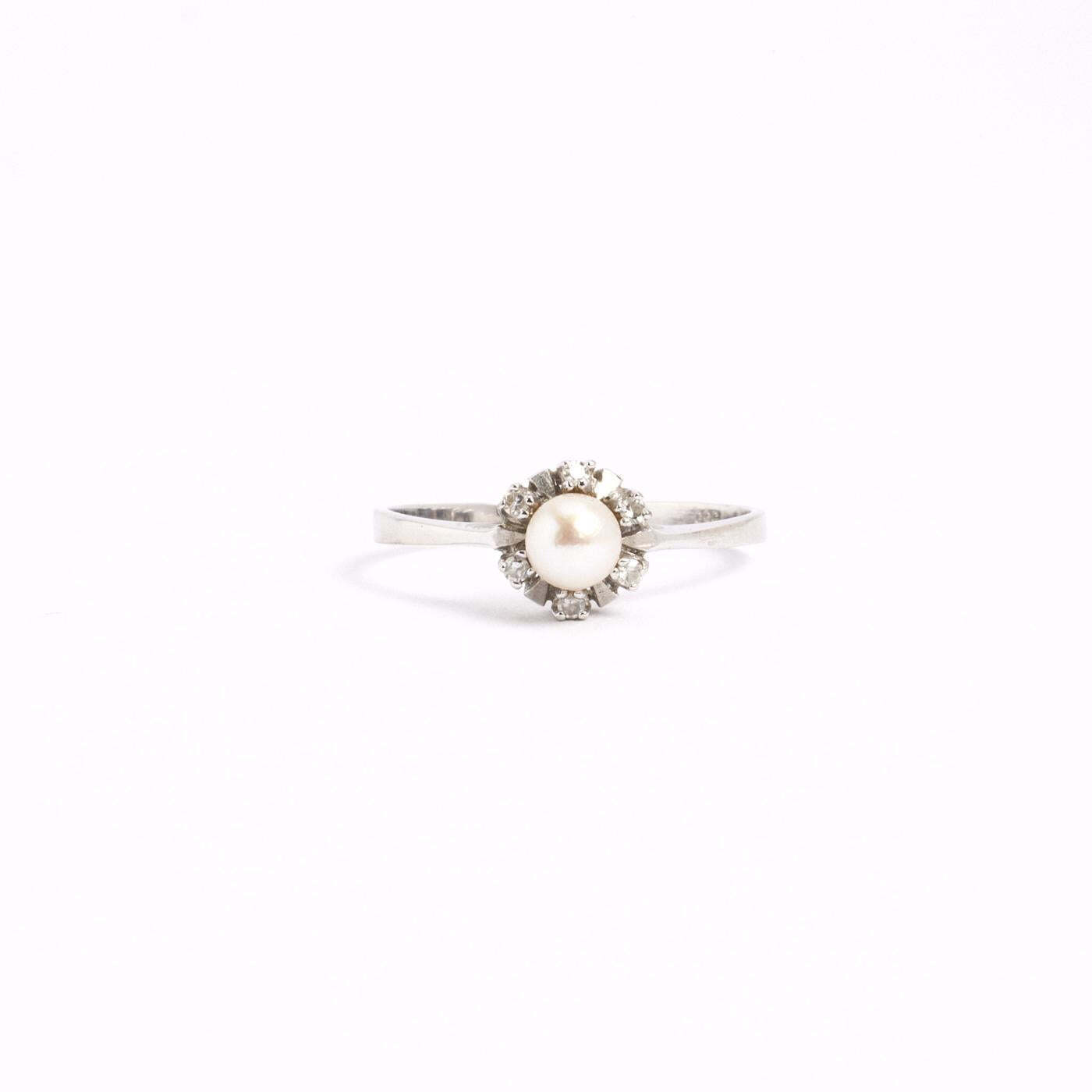 Ring with and pearl in 14K White gold size 8 - 8½ | Solid Gold