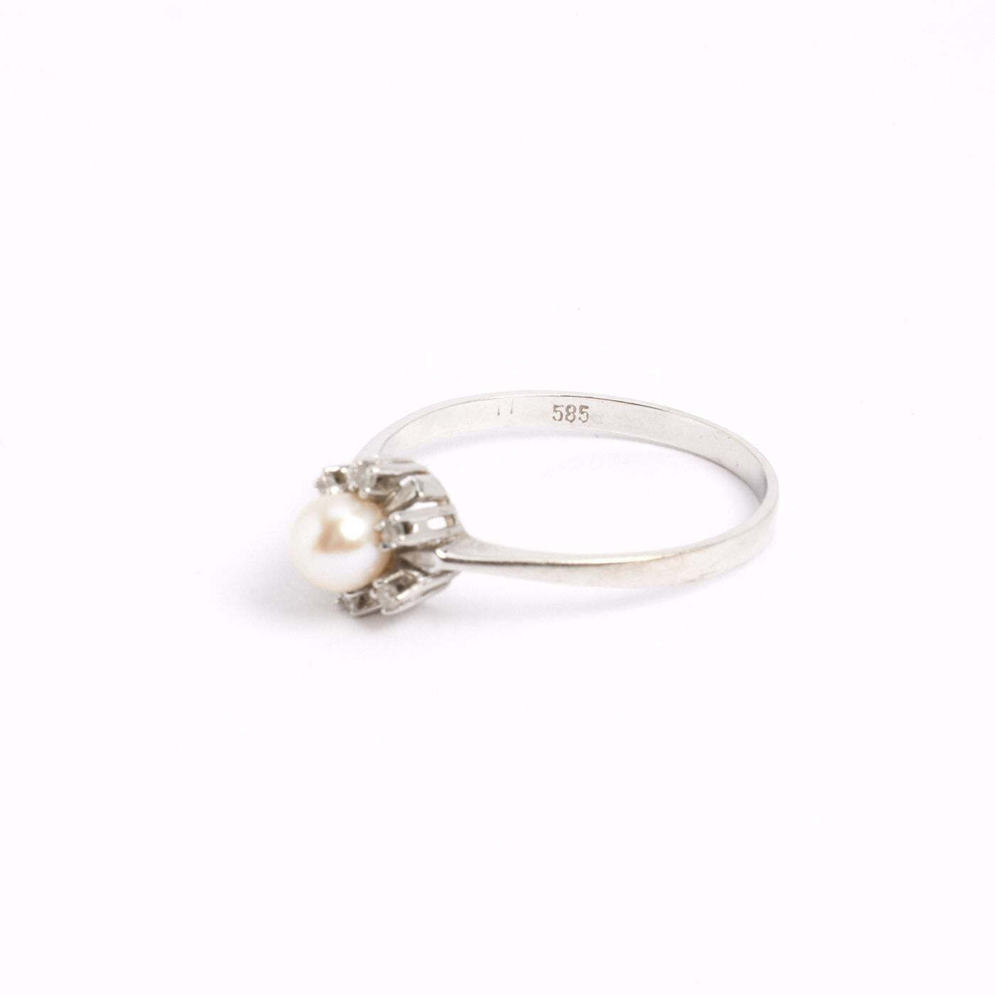 Ring with and pearl in 14K White gold size 8 - 8½ | Solid Gold