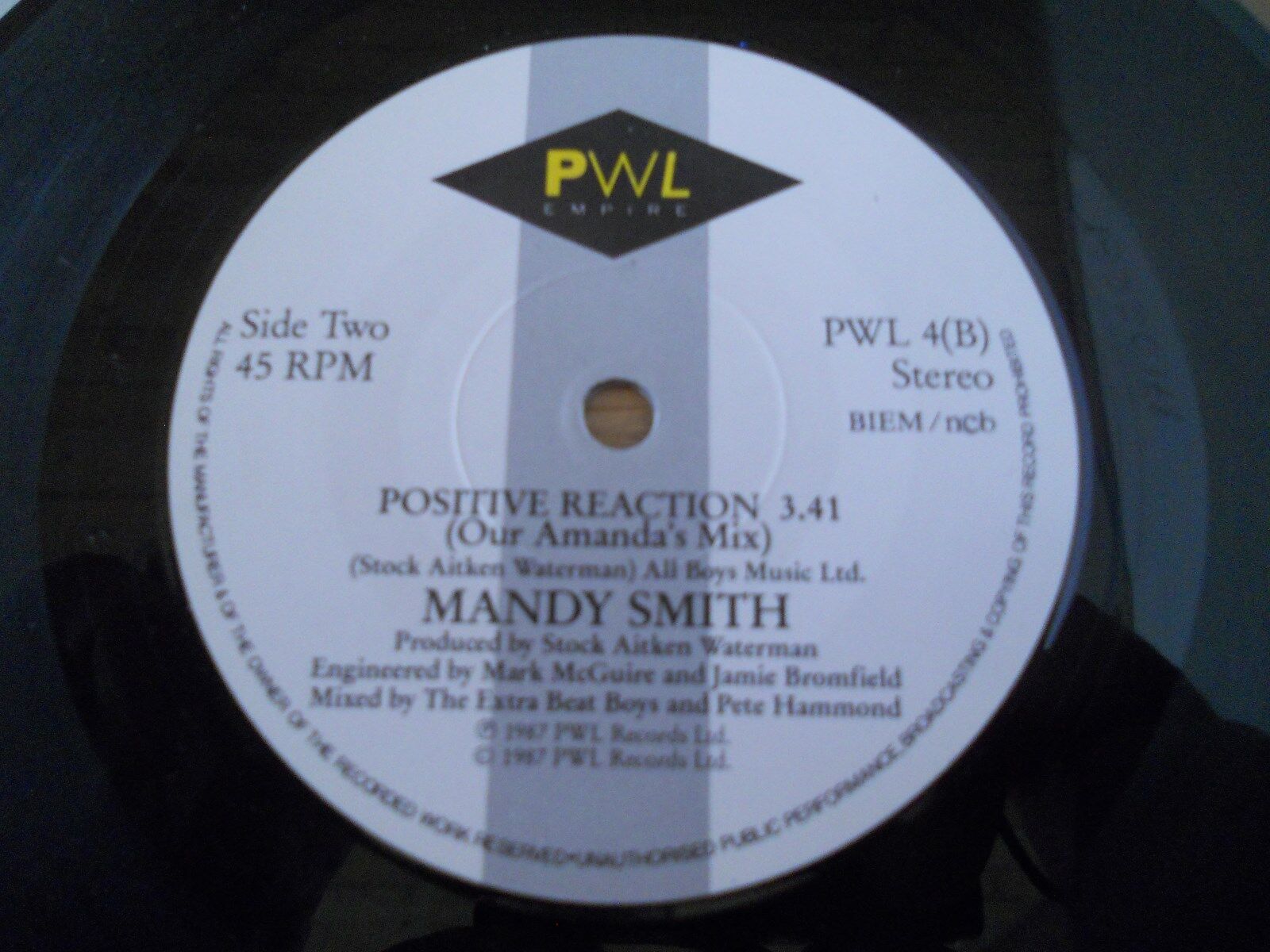 MANDY"POSITIVE REACTION" 1987 NCB SWEDISH SINGLE 2 VERSIONS PROMO STAMPED COVER