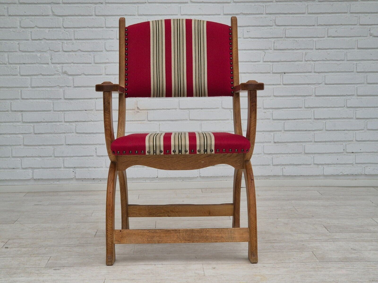 1960s, Danish armchair, original condition, furniture wool, oak wood.