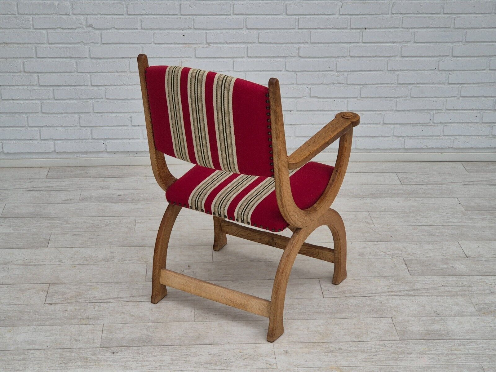 1960s, Danish armchair, original condition, furniture wool, oak wood.