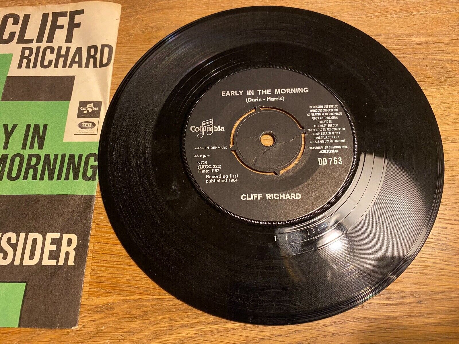 CLIFF RICHARD "EARLY IN THE MORNING/OUTSIDER" 1964 COLUMBIA EMI RECORDS DENMARK*