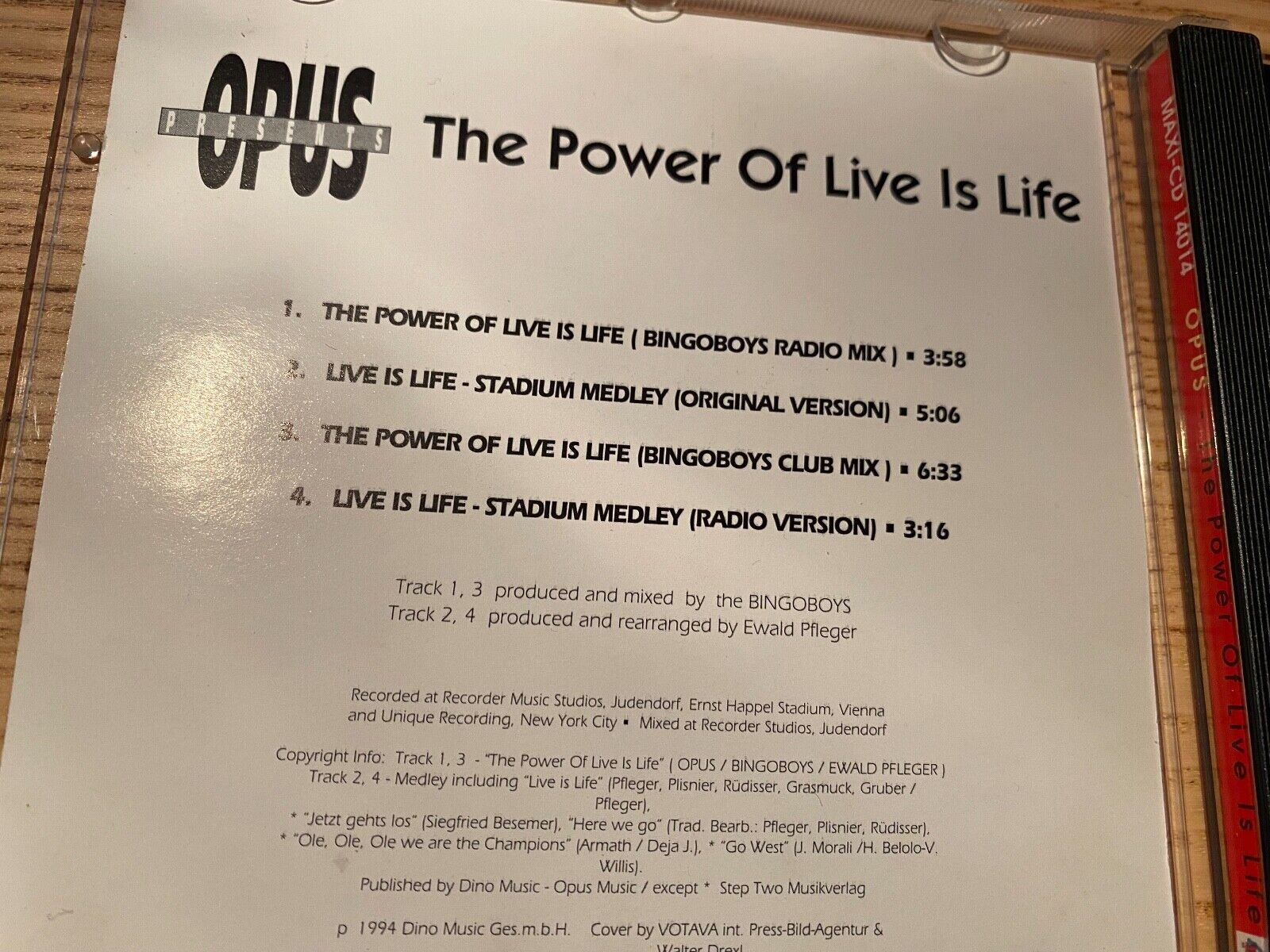 OPUS "THE POWER OF LIVE IS LIFE"  1994 DINO RECORDS 4 REMIXED CD SINGLE AUSTRIA*