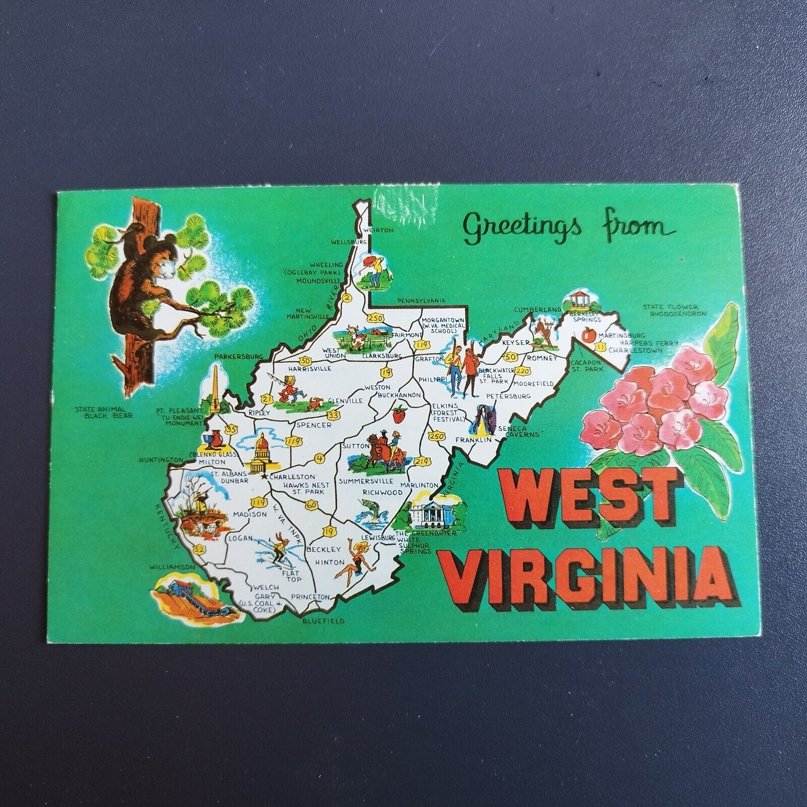 West Virginia Greetings from West Virginia Map - 1978