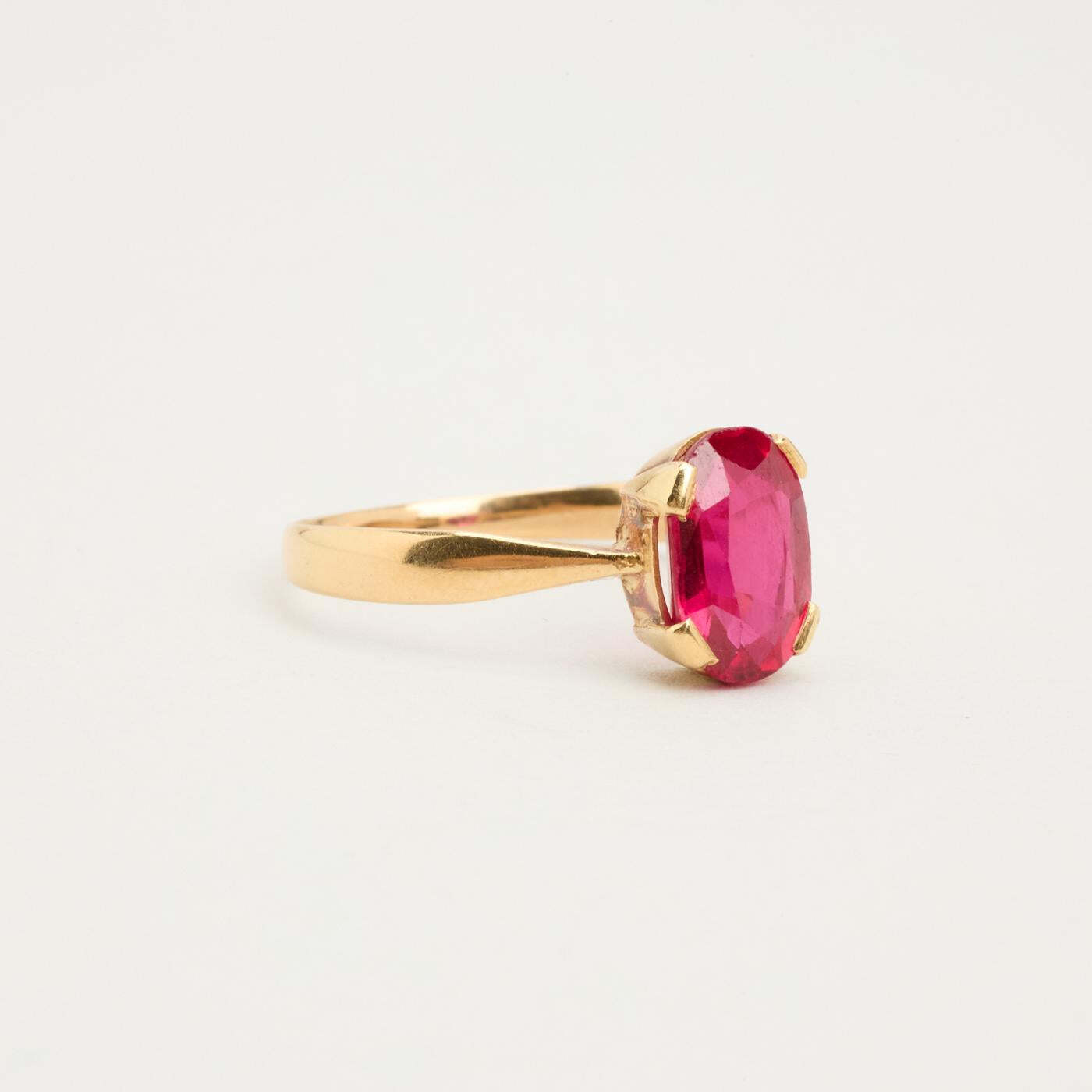 Ring with and synthetic ruby in 14K Gold size 7¼ | Real Genuine Gold