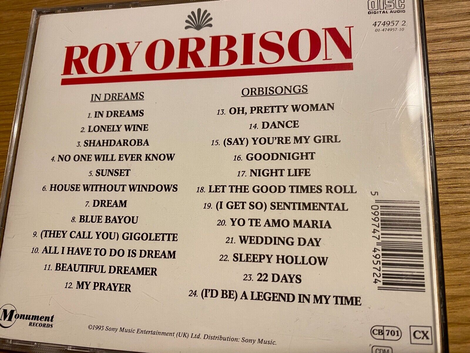 ROY ORBISON "TWO CLASSIC ALBUMS FROM ROY ORBISON" 1993 SONY CD ALBUM 24 TRACK CD