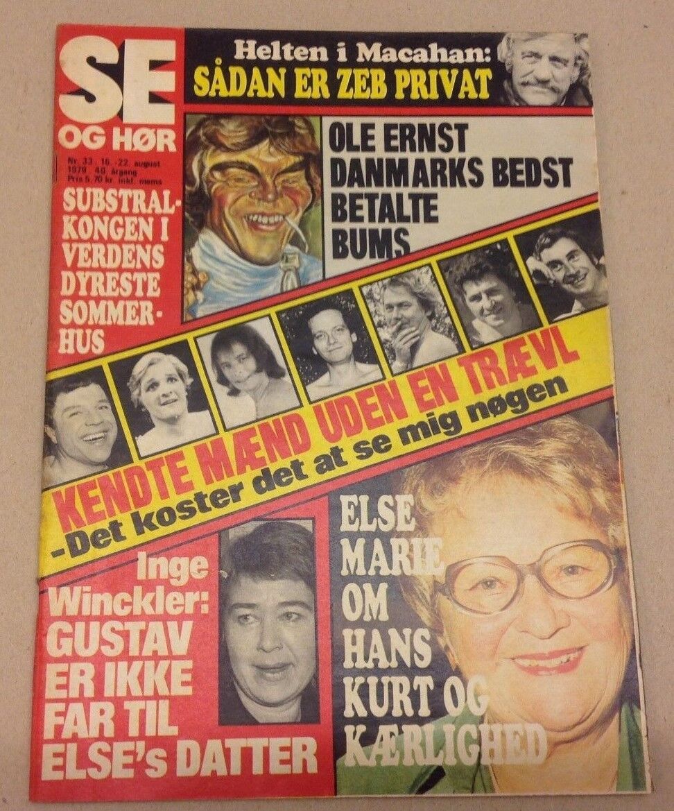 Ole Ernst + Inge Winckler Front Cover Vintage Danish Magazine 1979 "Se og Hoer"