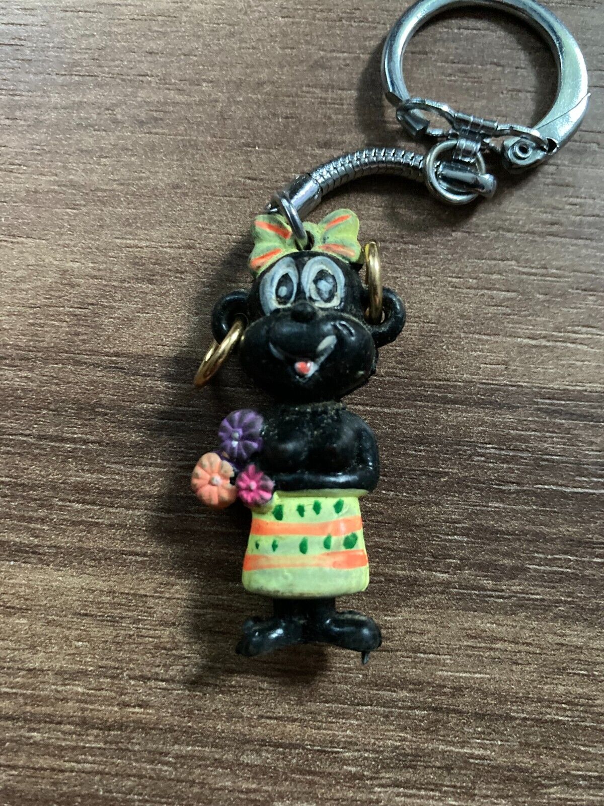 Vintage Black Hawaiian Hula Girl Keychain - Cute and Colorful Collectible