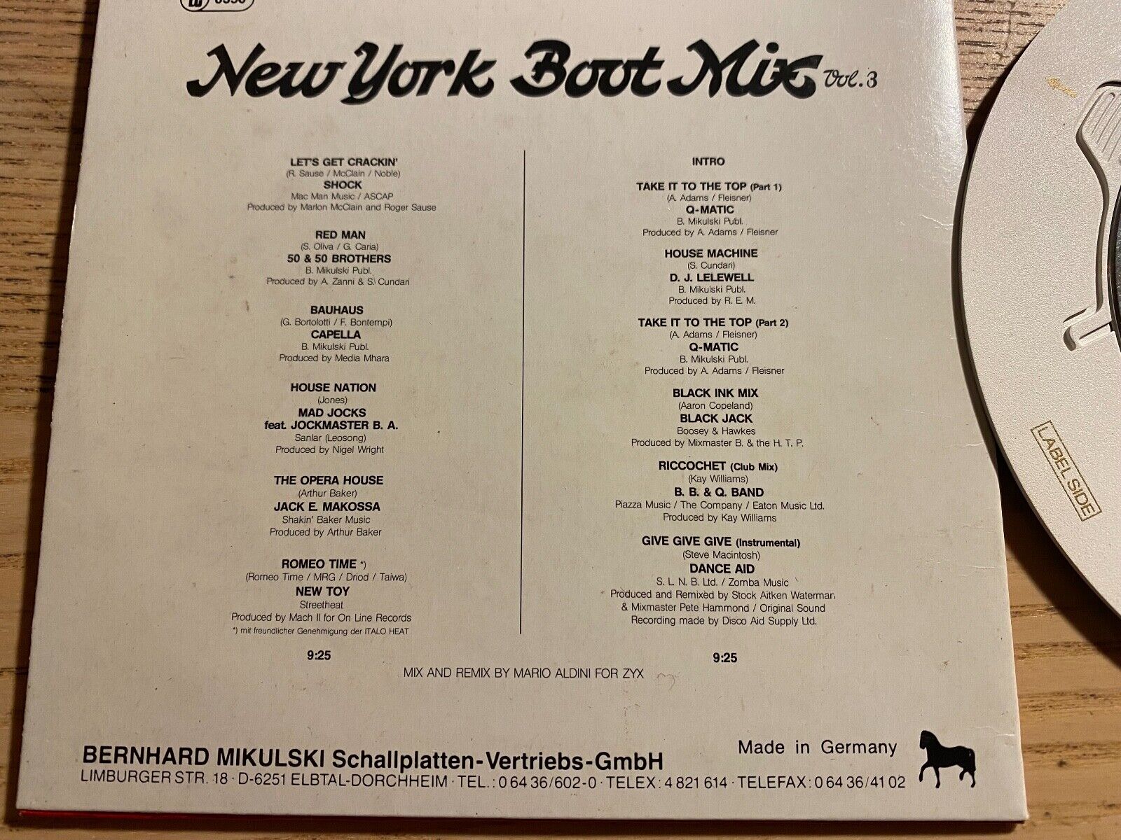 New York BOOT MIX VOL 3" PART 1  2 1980´S 3" CD SINGLE WITH ADAPTOR 2 TRACK CD