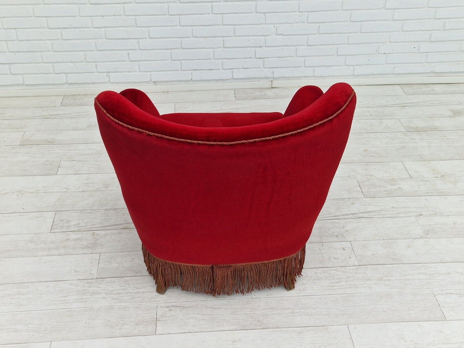 1960s Danish vintage armchair in cherry-red velvet