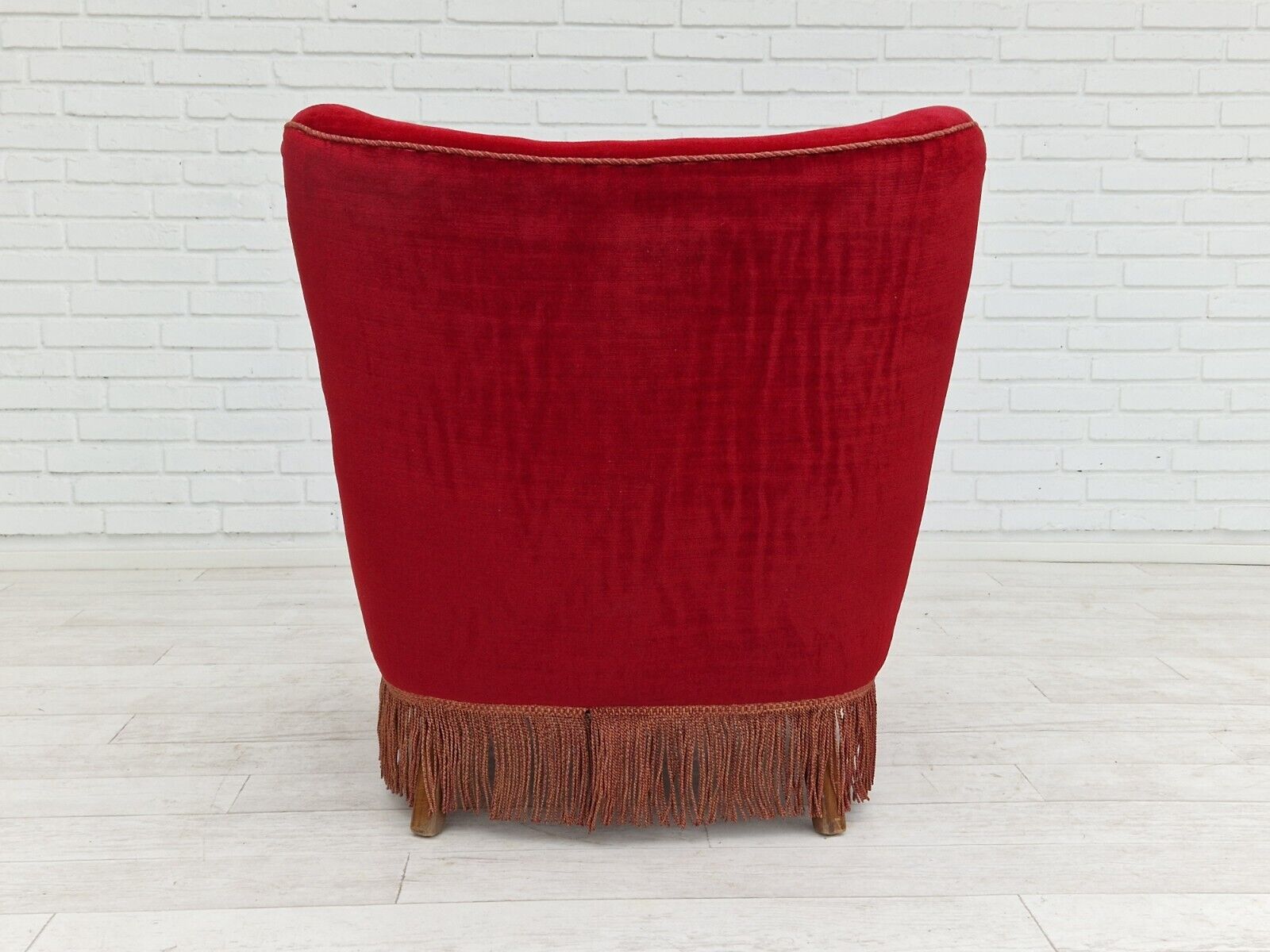 1960s Danish vintage armchair in cherry-red velvet