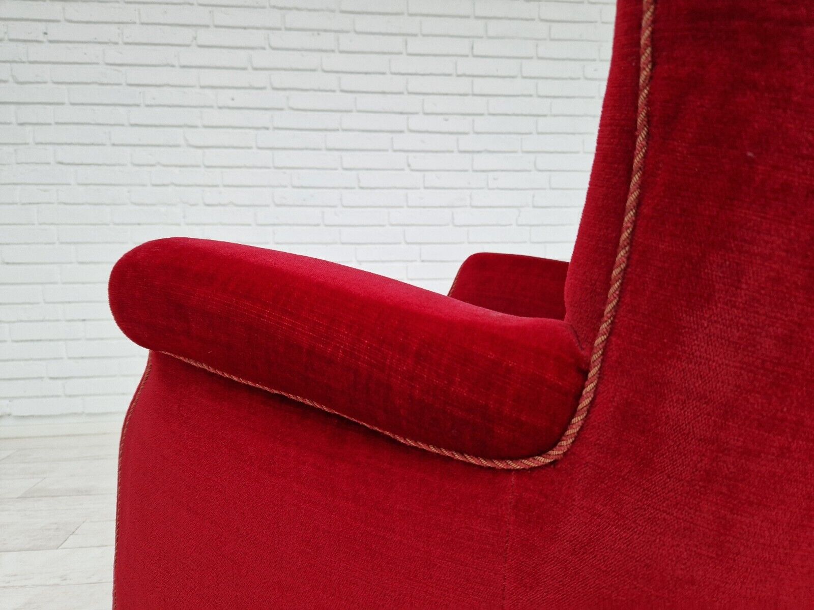 1960s Danish vintage armchair in cherry-red velvet