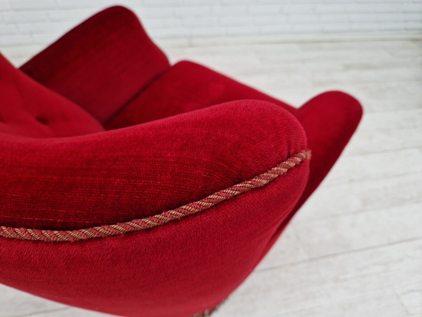 1960s Danish vintage armchair in cherry-red velvet