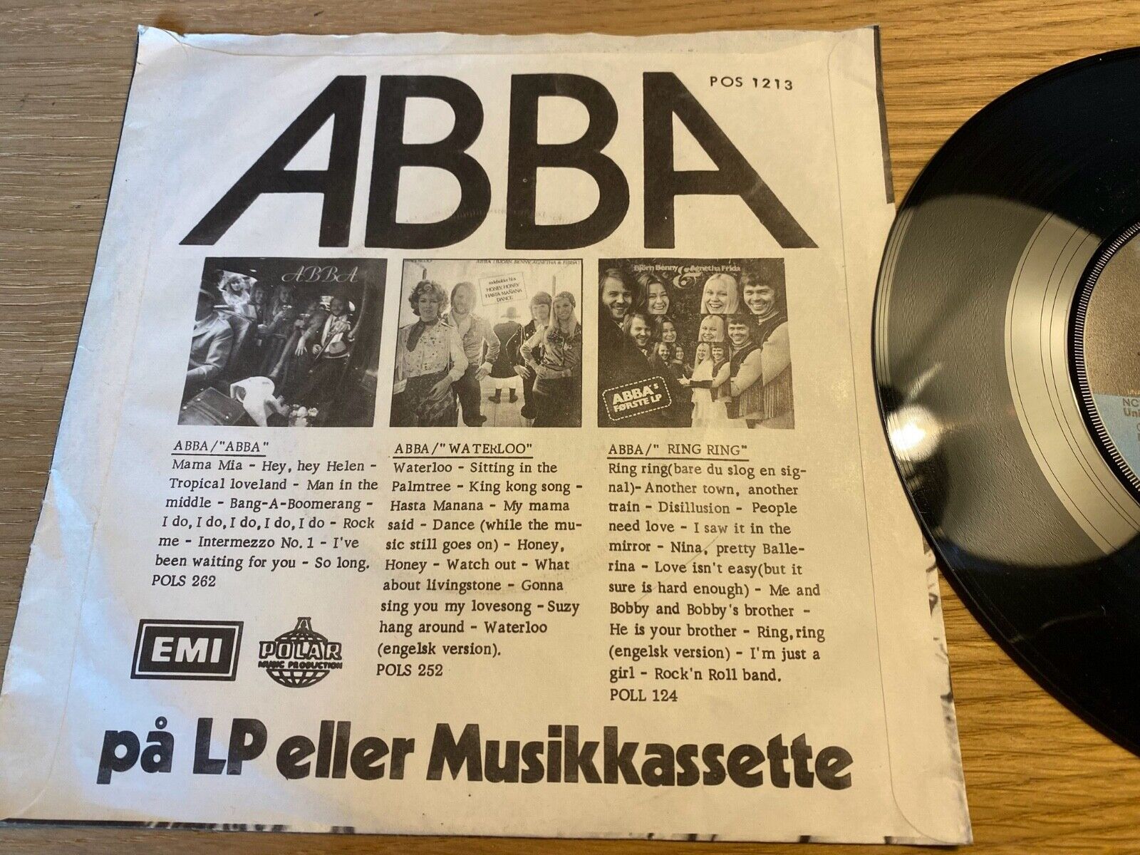 ABBA "SOS/MAN IN THE MIDDLE" POLAR RECORDS AB SWEDEN 1975 POS 1213 WHITE COVER**