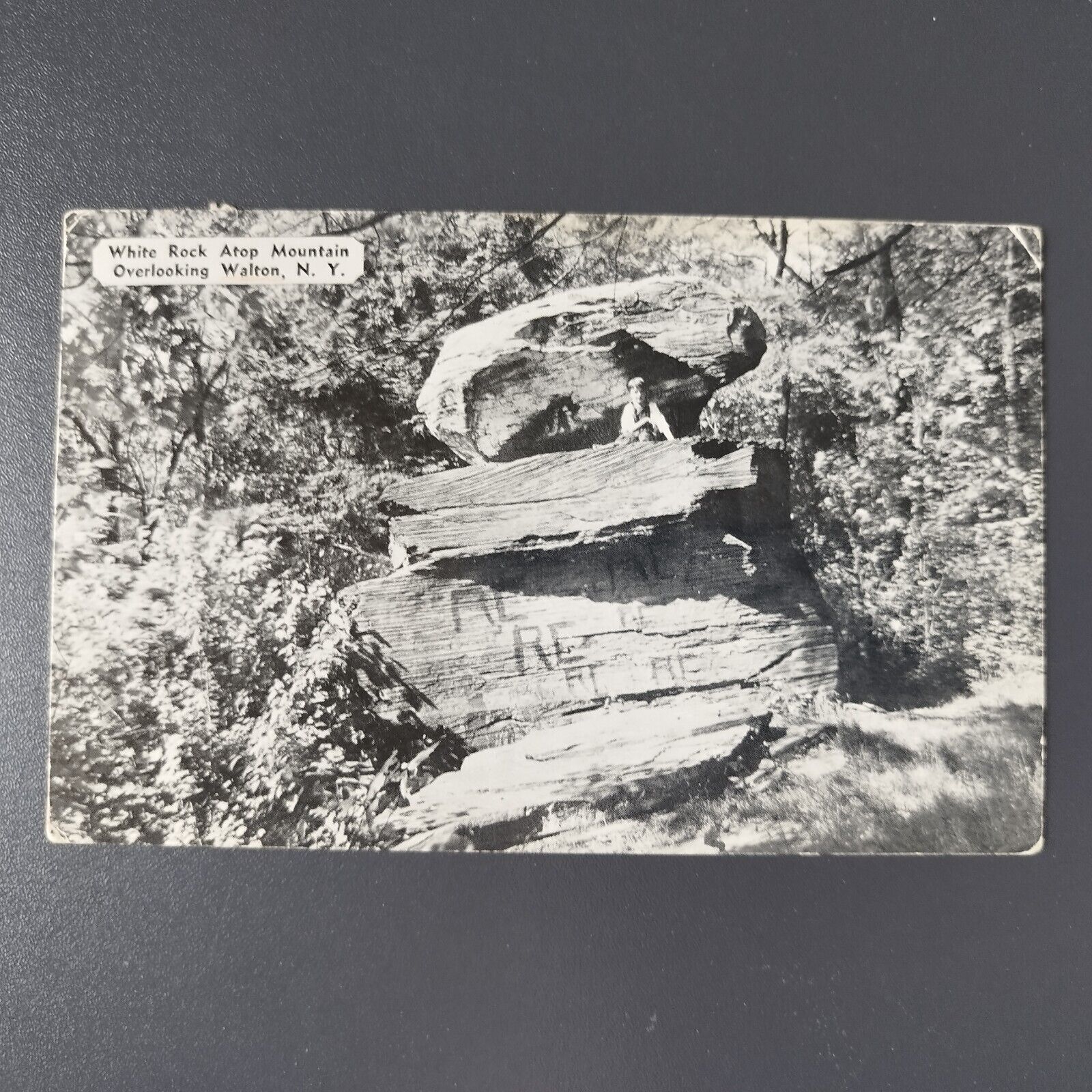 NY White Rock Atop Mountain Overlooking Walton Posted in 1960