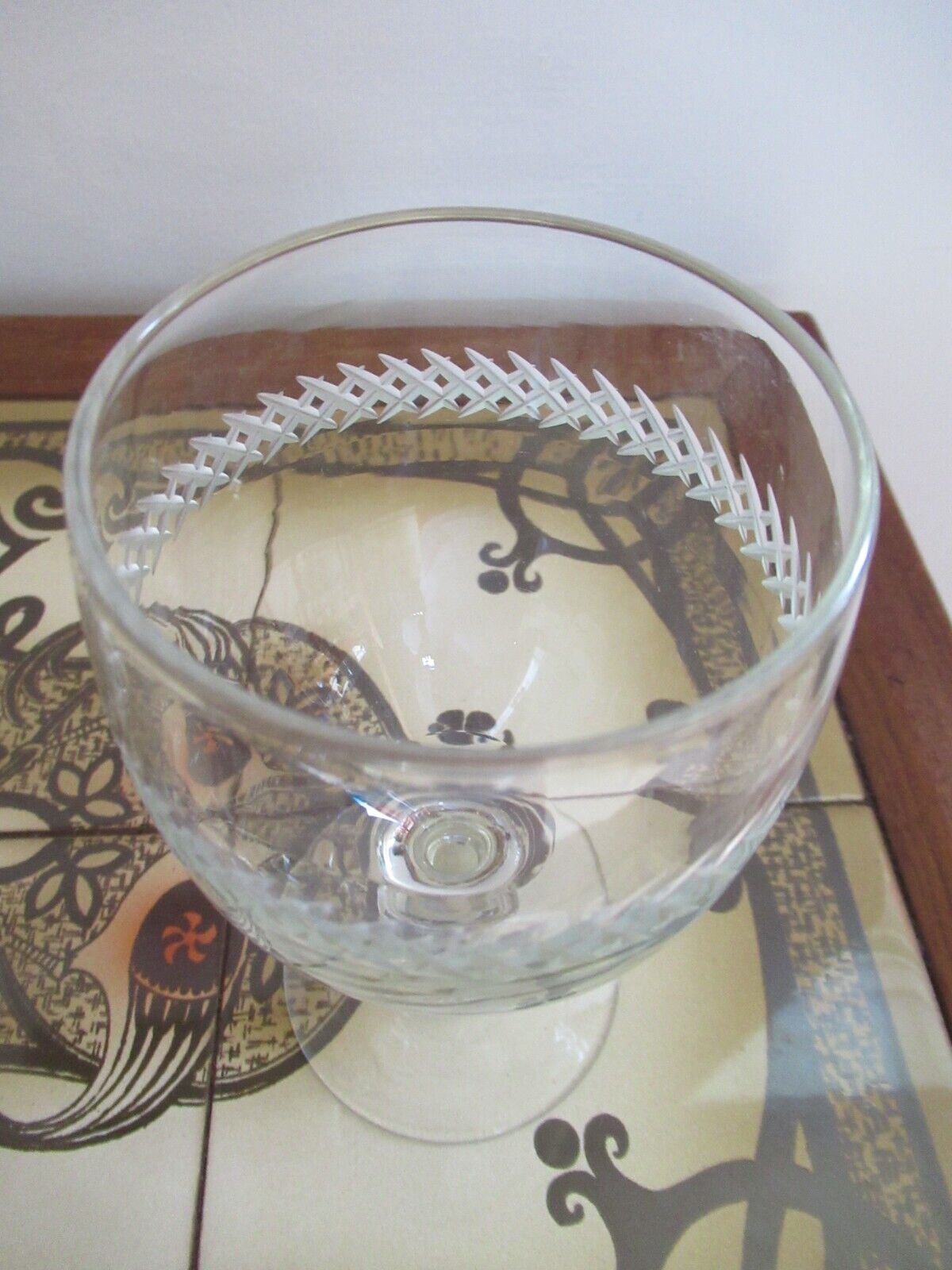 Vintage handmade danish wineglases with criss cross edging