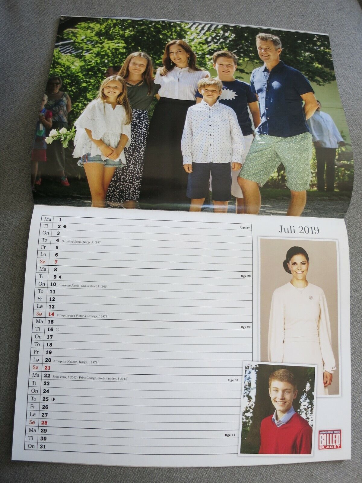 Royal Calendar 2019 PRINCESS MARY Prince Frederik QUEEN MARGRETHE Nikolai AB26