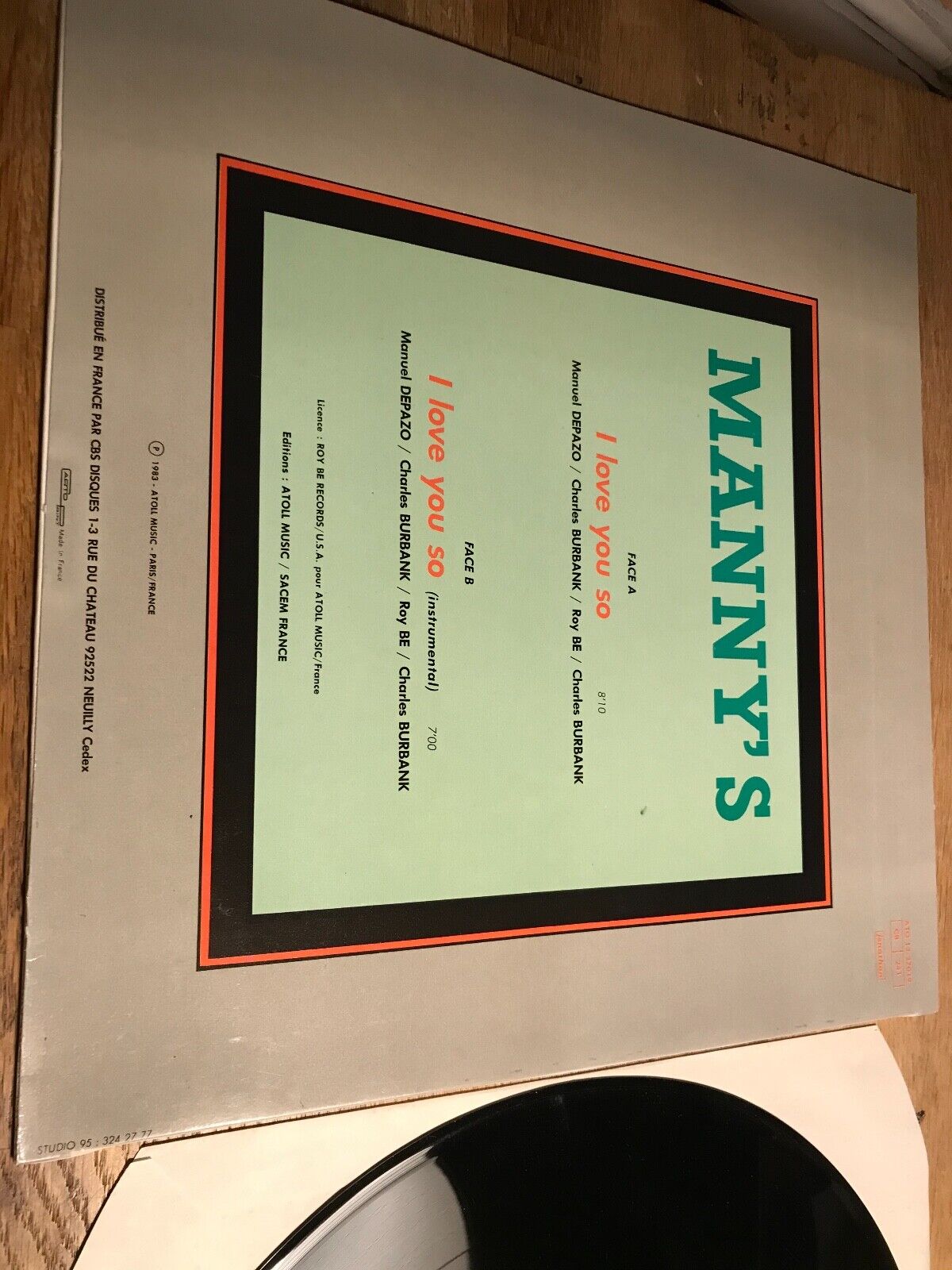 MANNY´S "I LOVE YOU SO" 1983 SACEM FRENCH PRESSING JONATHAN 12" MAXI SINGLE RARE