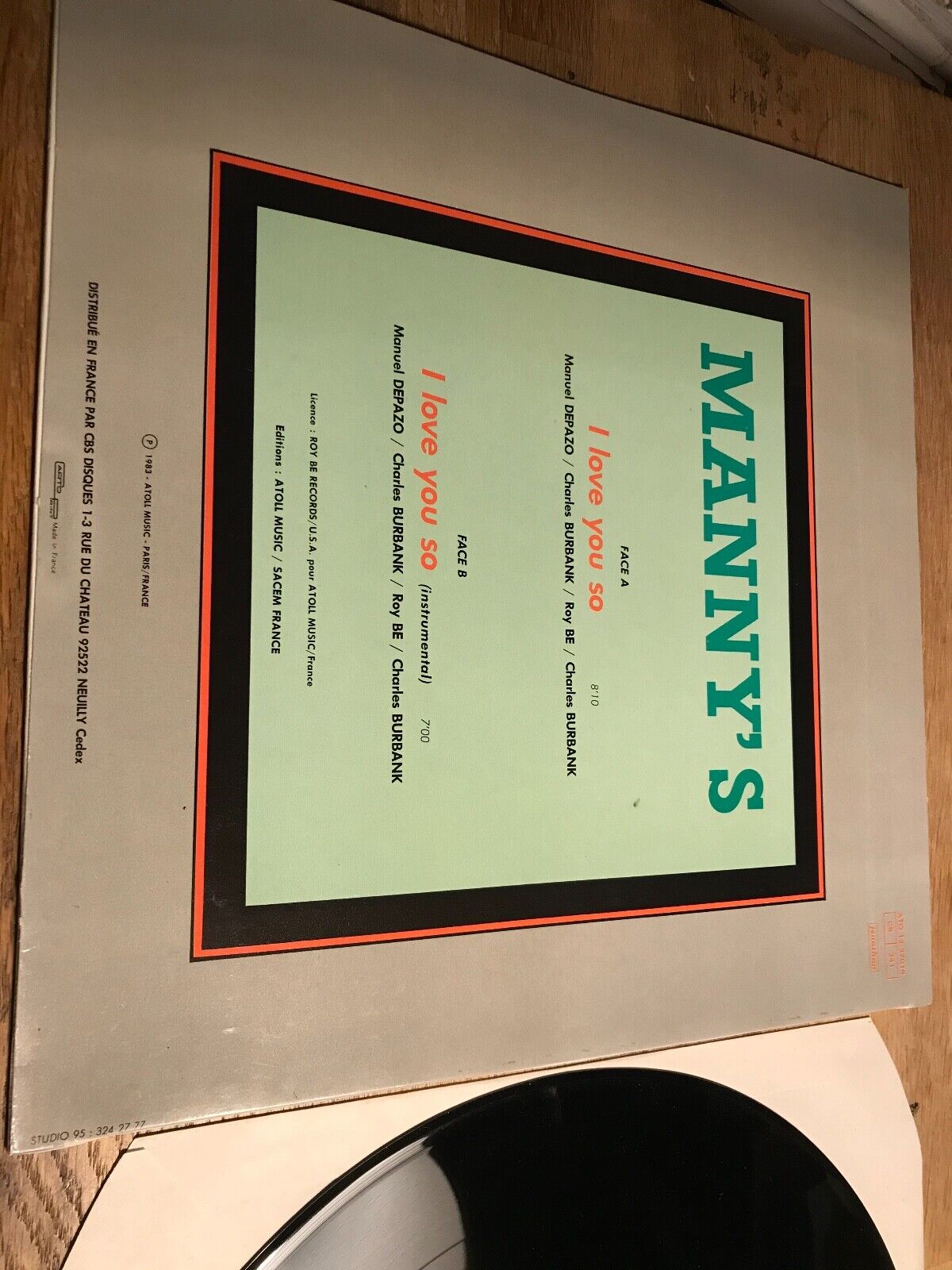 MANNY´S "I LOVE YOU SO" 1983 SACEM FRENCH PRESSING JONATHAN 12" MAXI SINGLE RARE