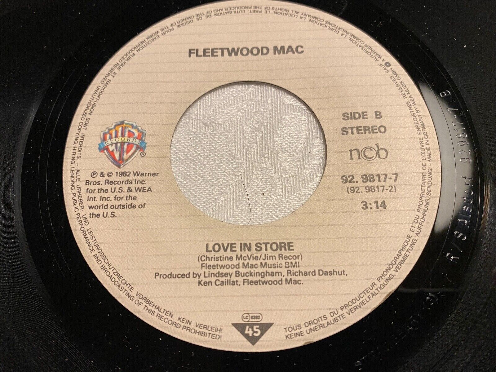 FLEETWOOD MAC "OH DIANE / LOVE IN STORE" WARNER BROS RECORDS 7" 1982 NCB STEREO