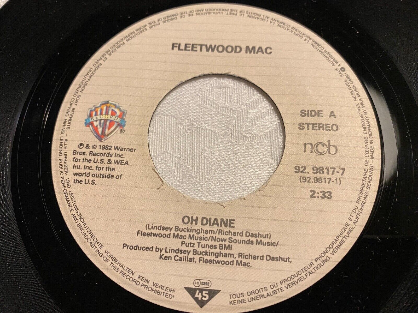 FLEETWOOD MAC "OH DIANE / LOVE IN STORE" WARNER BROS RECORDS 7" 1982 NCB STEREO