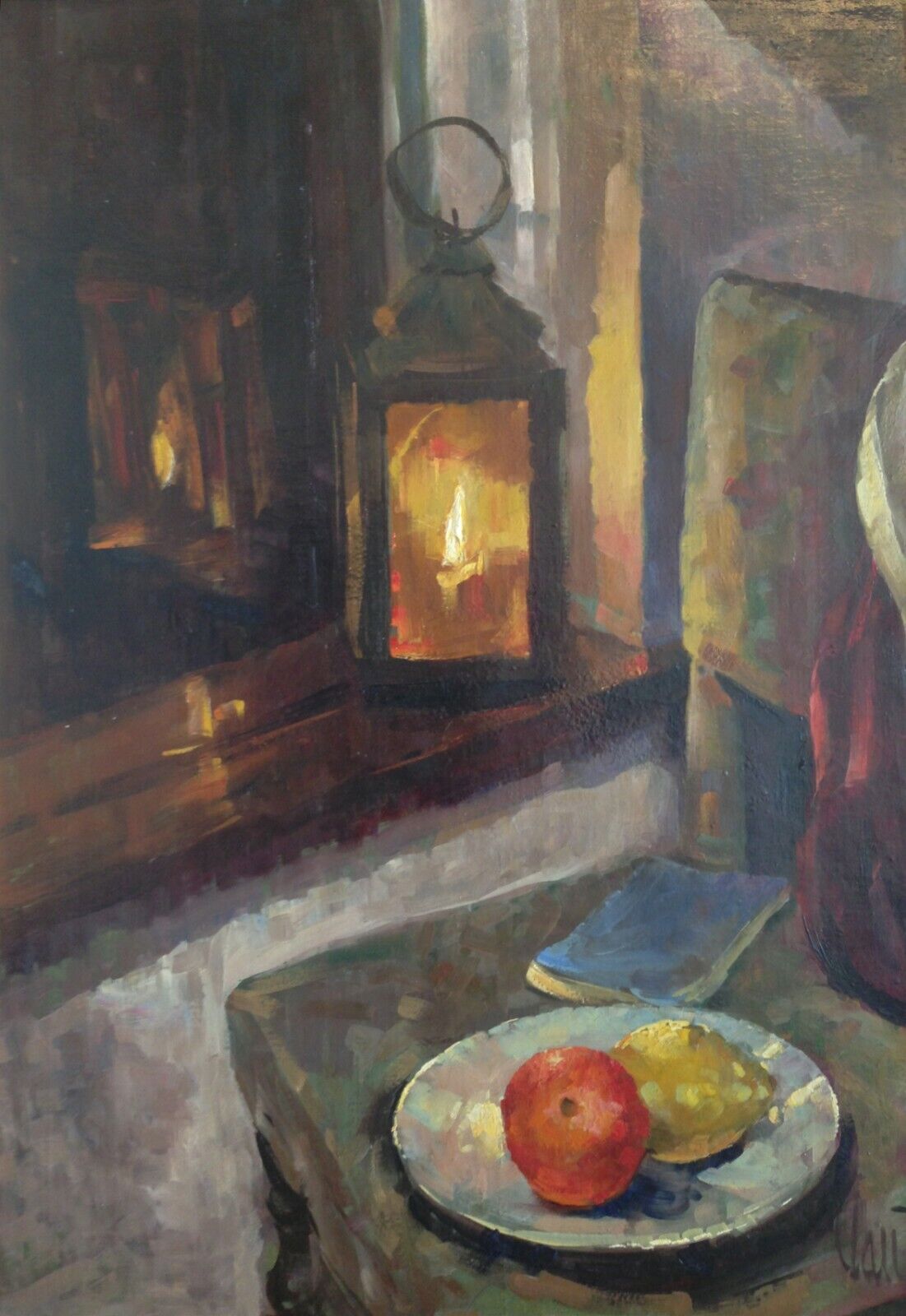 Mogens Vantore (1895-1977): STILL LIFE BY THE LIGHT OF A LANTERN