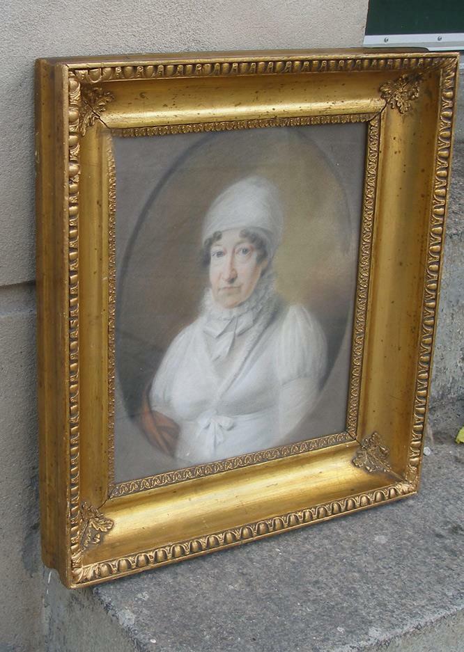 Danish School 18th Century Woman in White Bonnet + Gilded frame