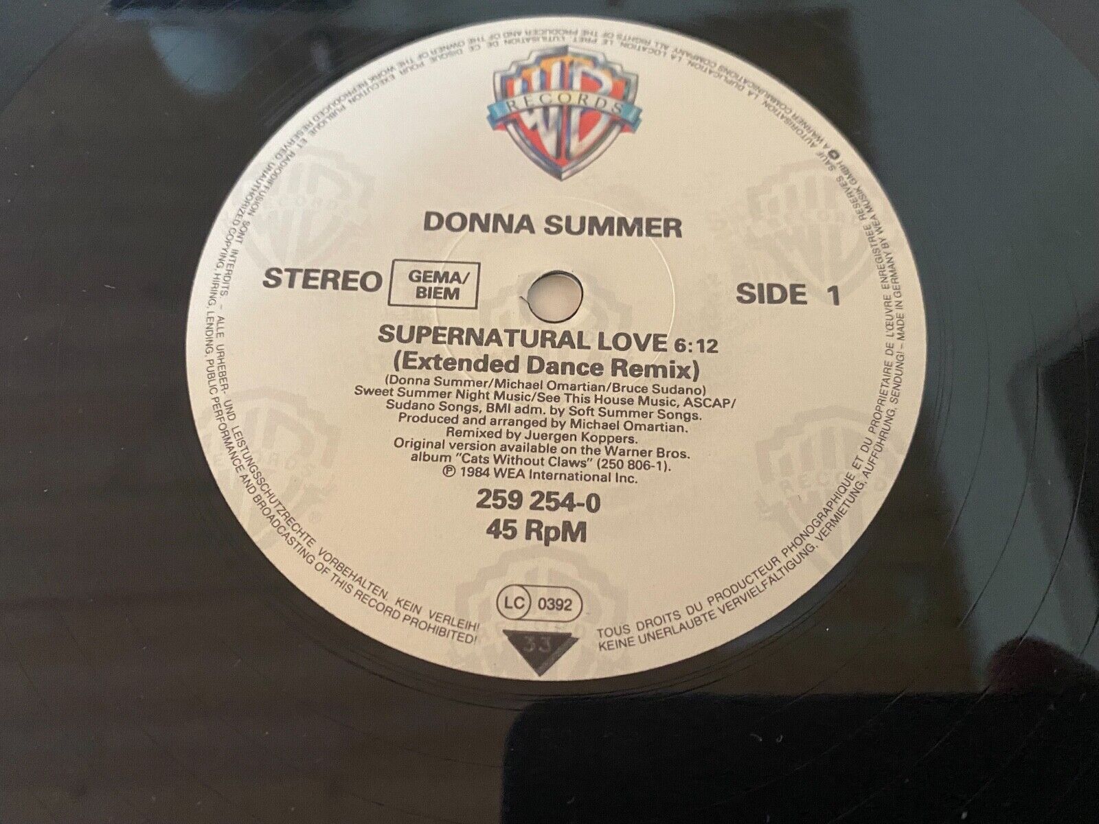 DONNA SUMMER "SUPERNATURAL LOVE/SUZANNA" EXTENDED 1984 WARNER BROS. RECORDS 12"