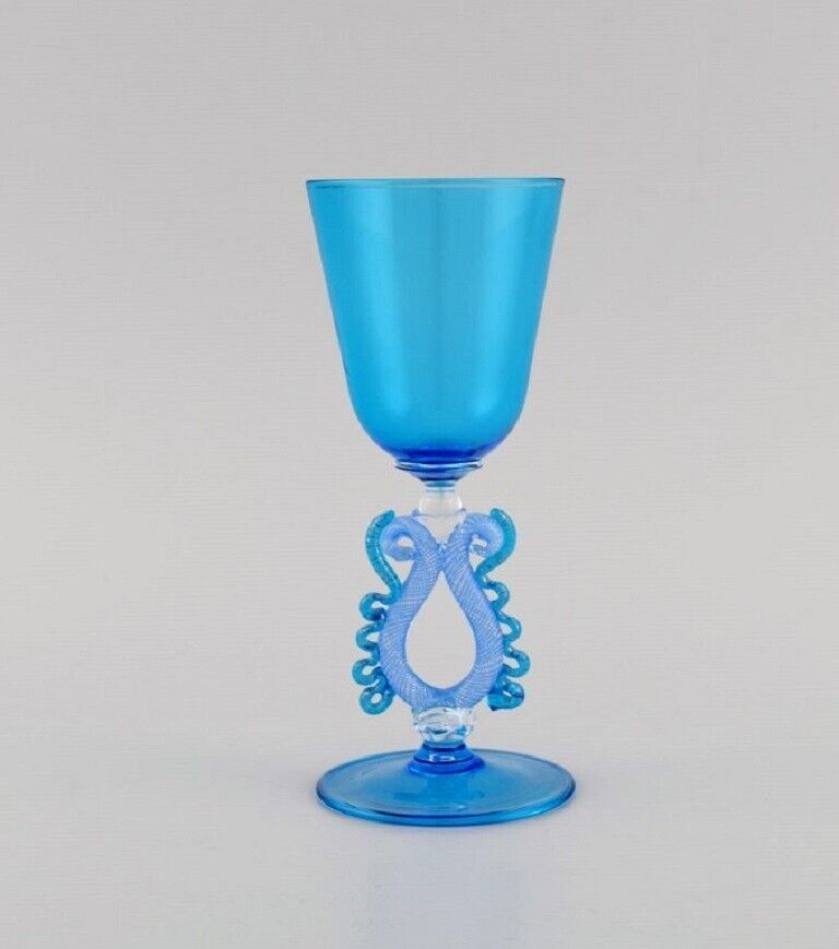 Barovier and Toso Venice Rare wine glass in light blue mouth blown art glass