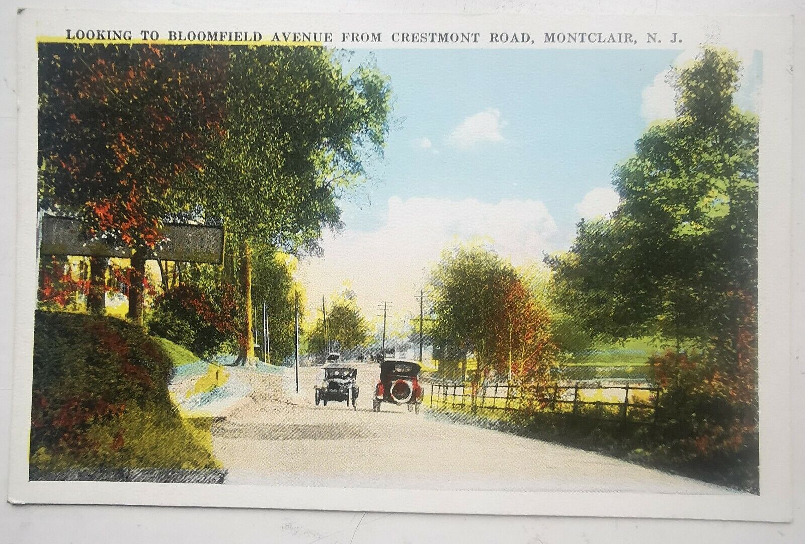 Old postcard: Bloomfield Ave from Crestmont Rd Montclair NJ c 1920  pok1373