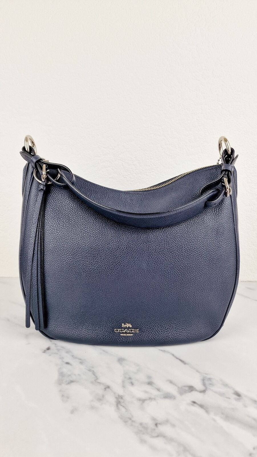 Coach Sutton Hobo Bag Navy Dark Blue Pebble Leather Shoulder Bag Coach 35593