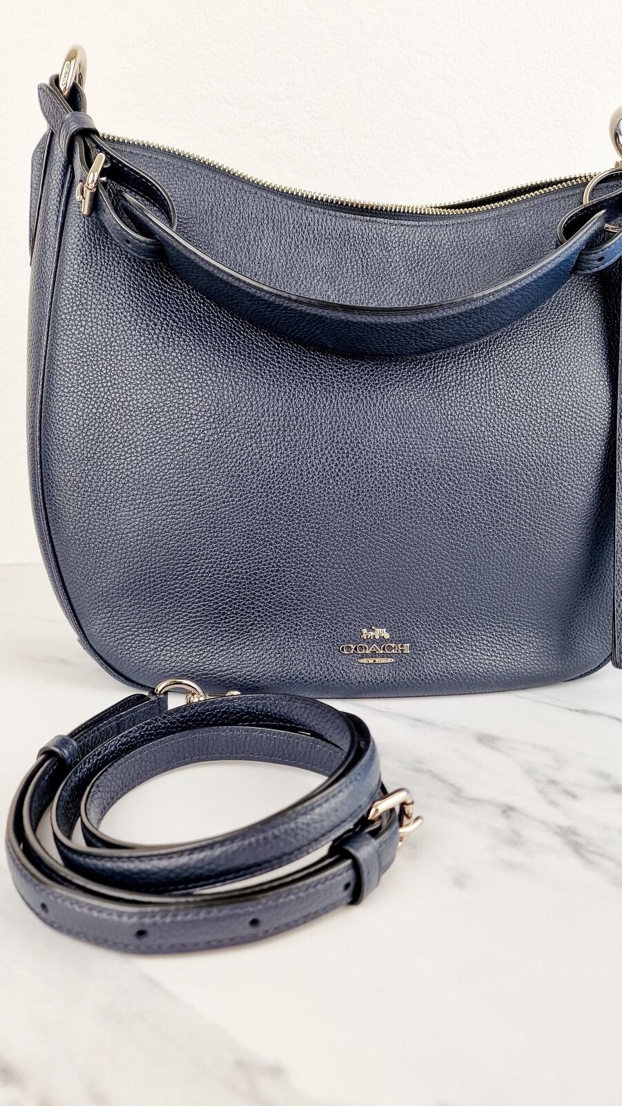 Coach Sutton Hobo Bag Navy Dark Blue Pebble Leather Shoulder Bag Coach 35593