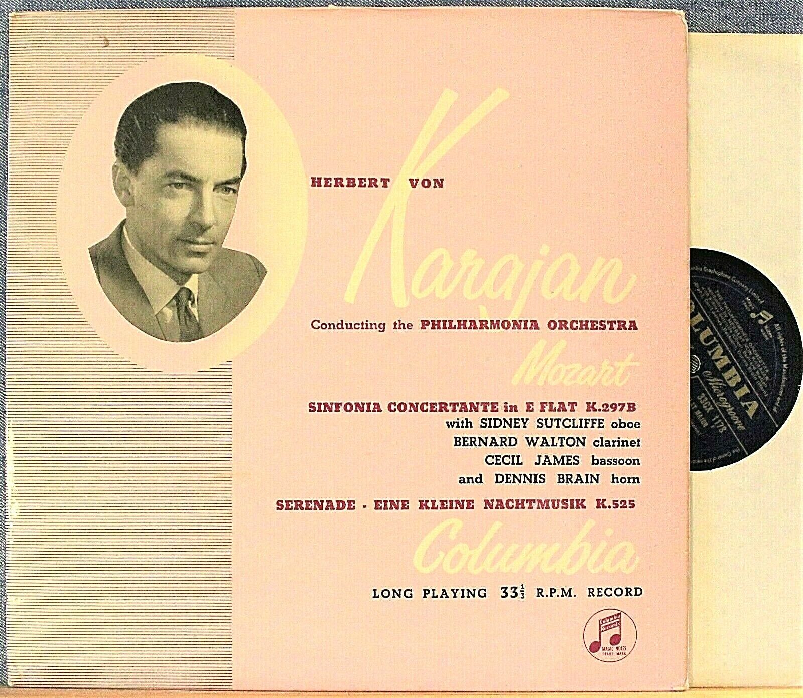 Karajan (w Brain; etc) Mozart (Sinfonia concertante; etc) Col 33CX 1178 NM