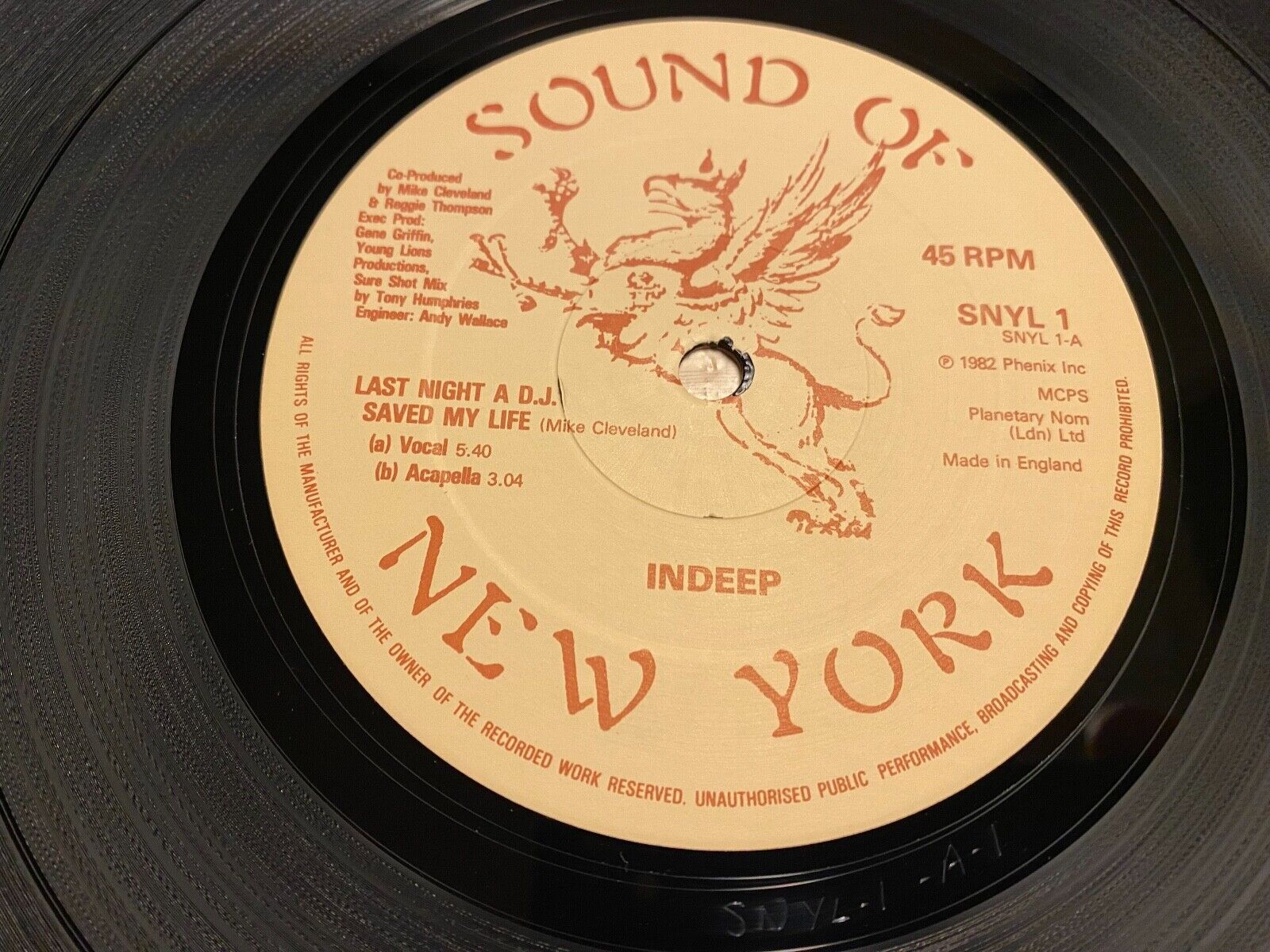 INDEEP "LAST NIGHT A DJ SAVED MY LIFE" UK 1982 12" MAXI SINGLE SOUND OF NEW YORK