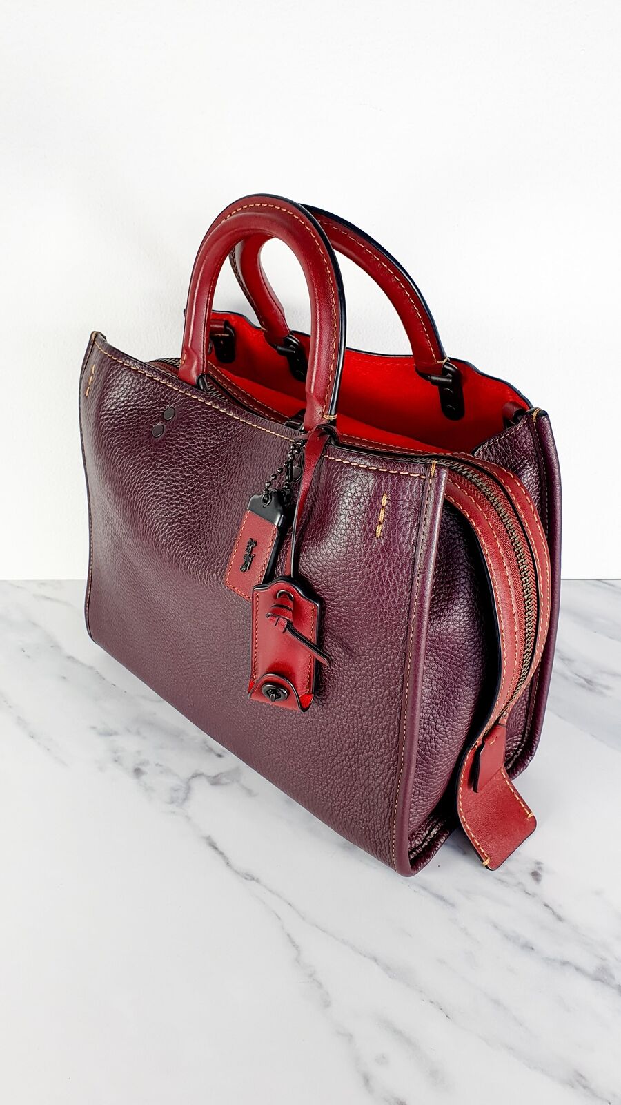 Coach 1941 Rogue 31 Bag Oxblood Leather Red Suede Satchel Handbag Coach 38124