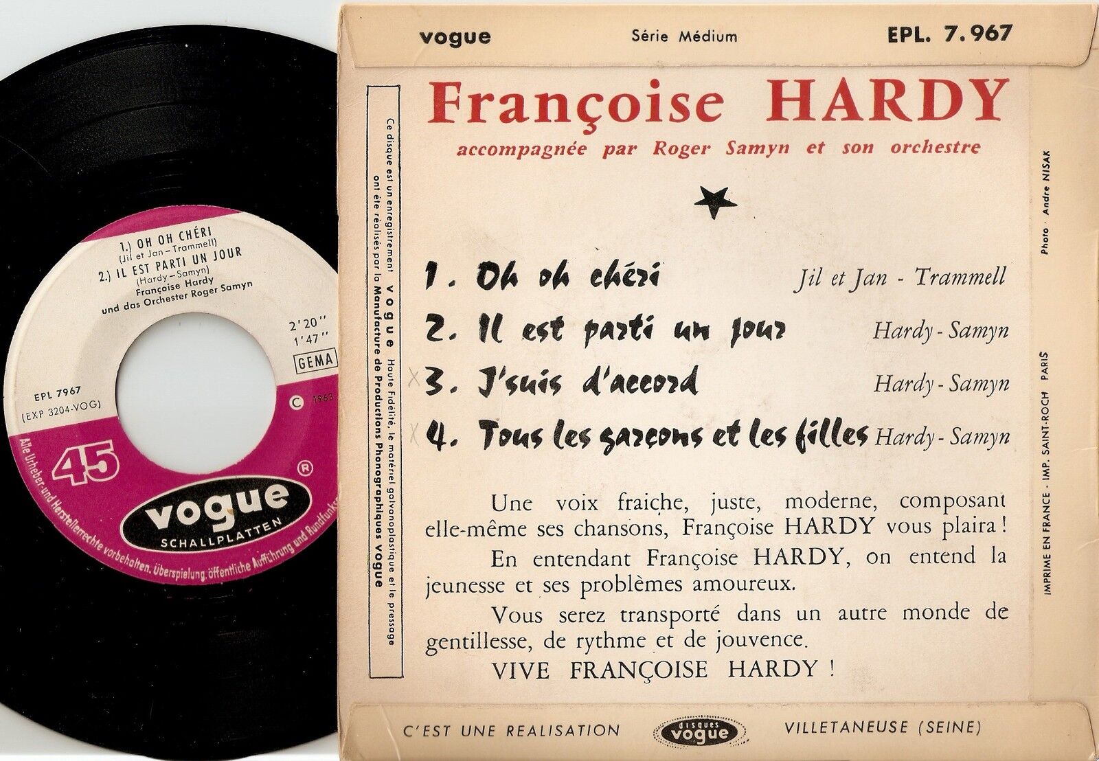 FRANCOISE Françoise HARDY J`SUIS D`ACCORD EP GERMAN 45+PS 1963 MOD GIRL BEAT