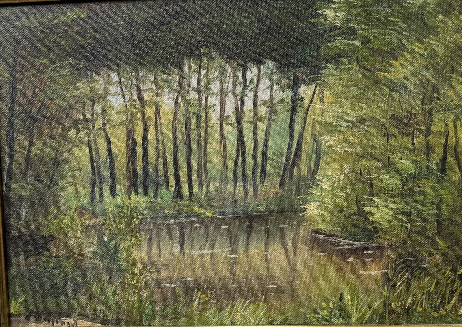 Oil Painting On Canvas: Motif With forest lake surrounded by trees In 1929