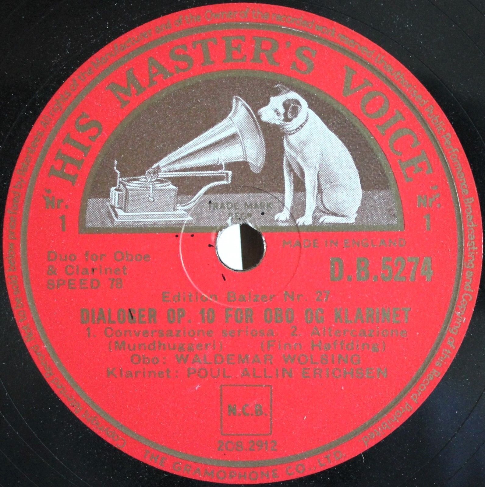 Wolsing+Erichsen Høffding (Dialoger op 10) HMV DB 5274 (later version) NM(-)