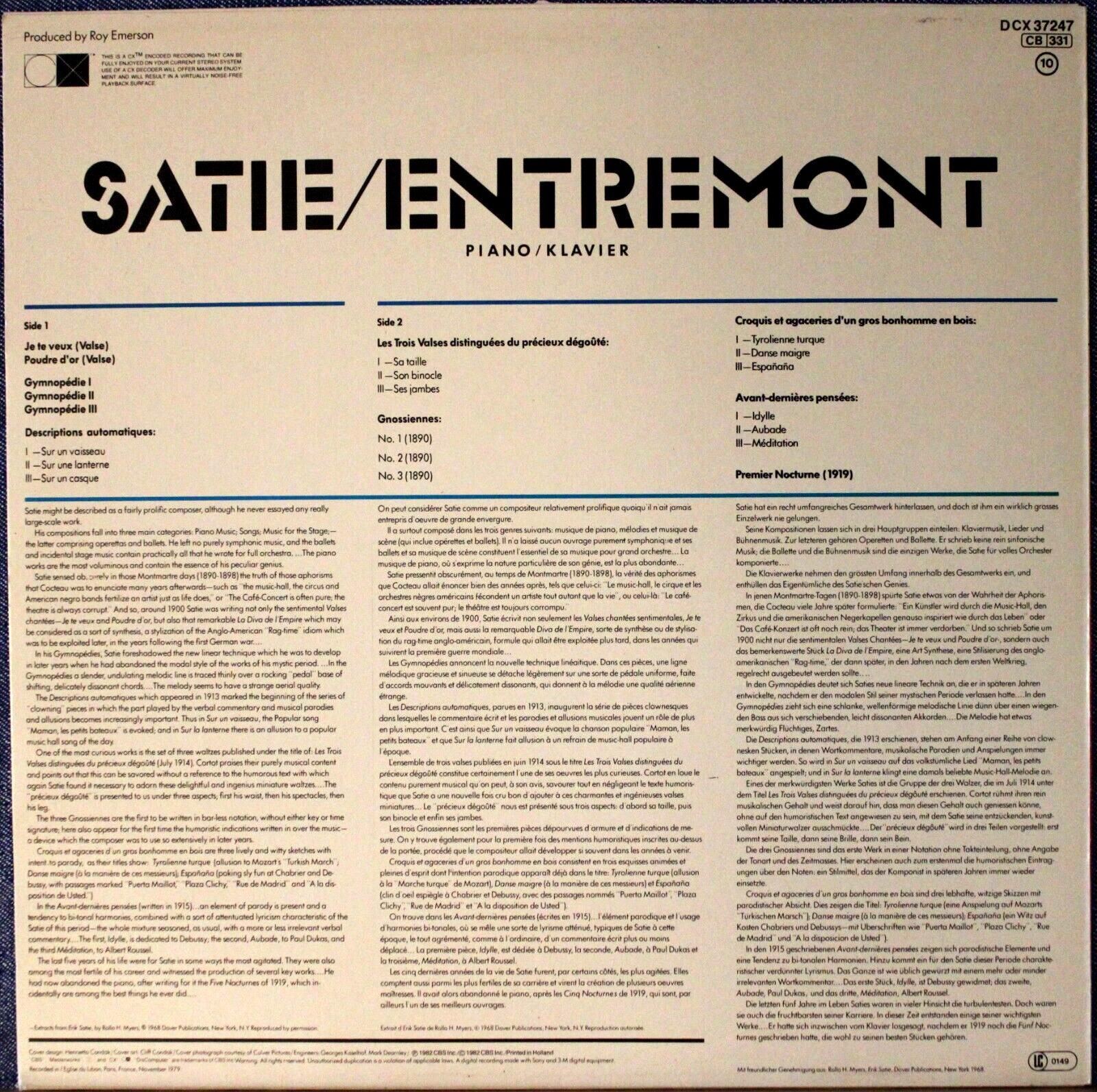 Entremont Satie (Piano works) CBS DCX 37247 dig NM