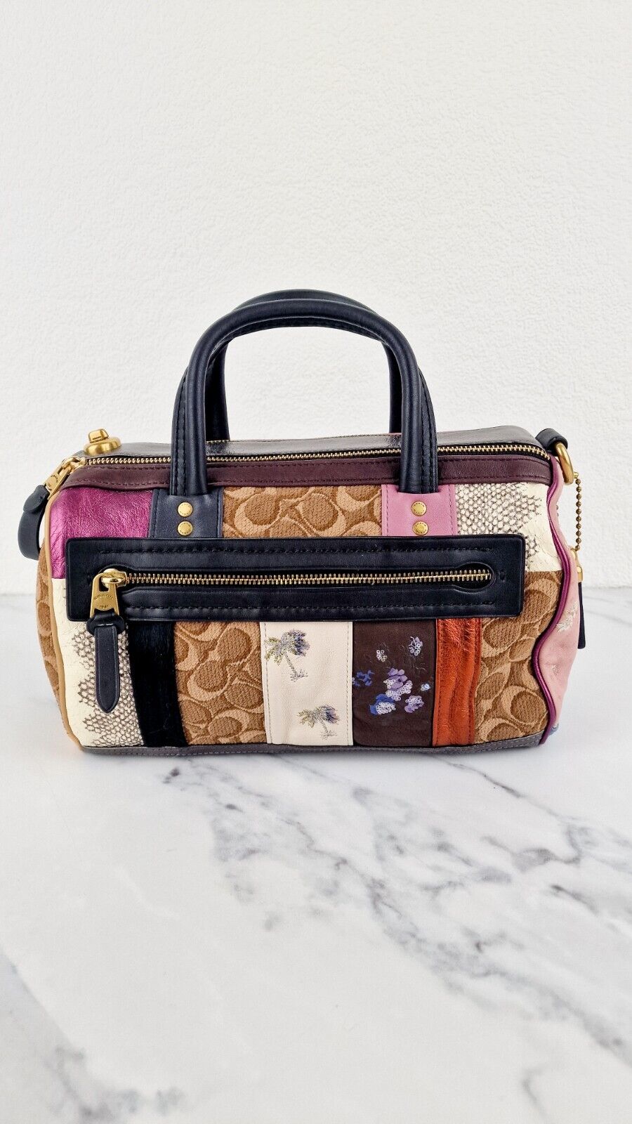 Coach 1941 Shuffle Bag Signature Multi stripe Patchwork Sample Jacquard Brown