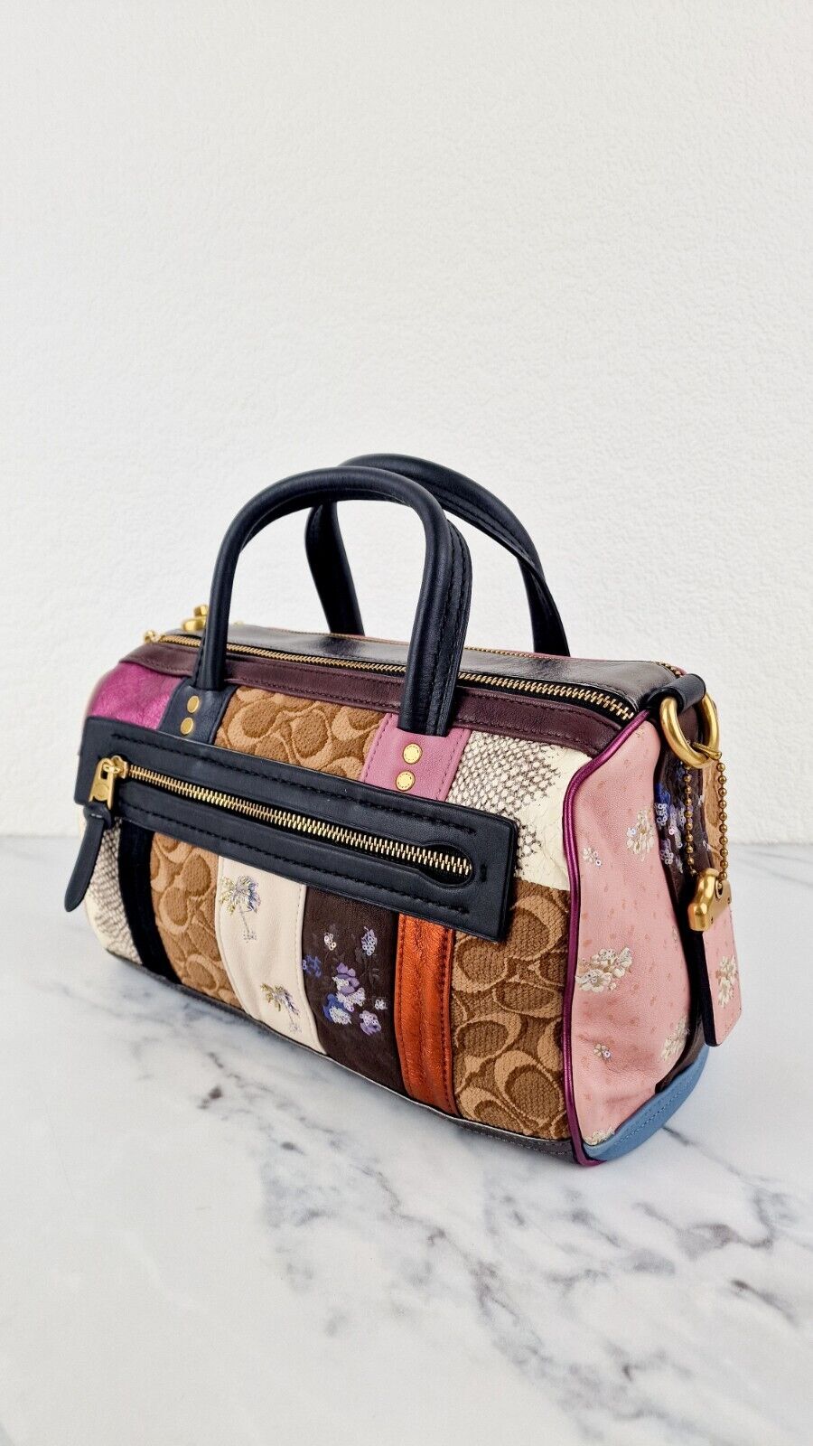 Coach 1941 Shuffle Bag Signature Multi stripe Patchwork Sample Jacquard Brown